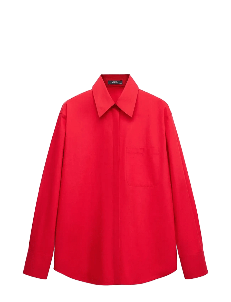 Mango - Poplin shirt with pocket - langærmede skjorter - red - 1