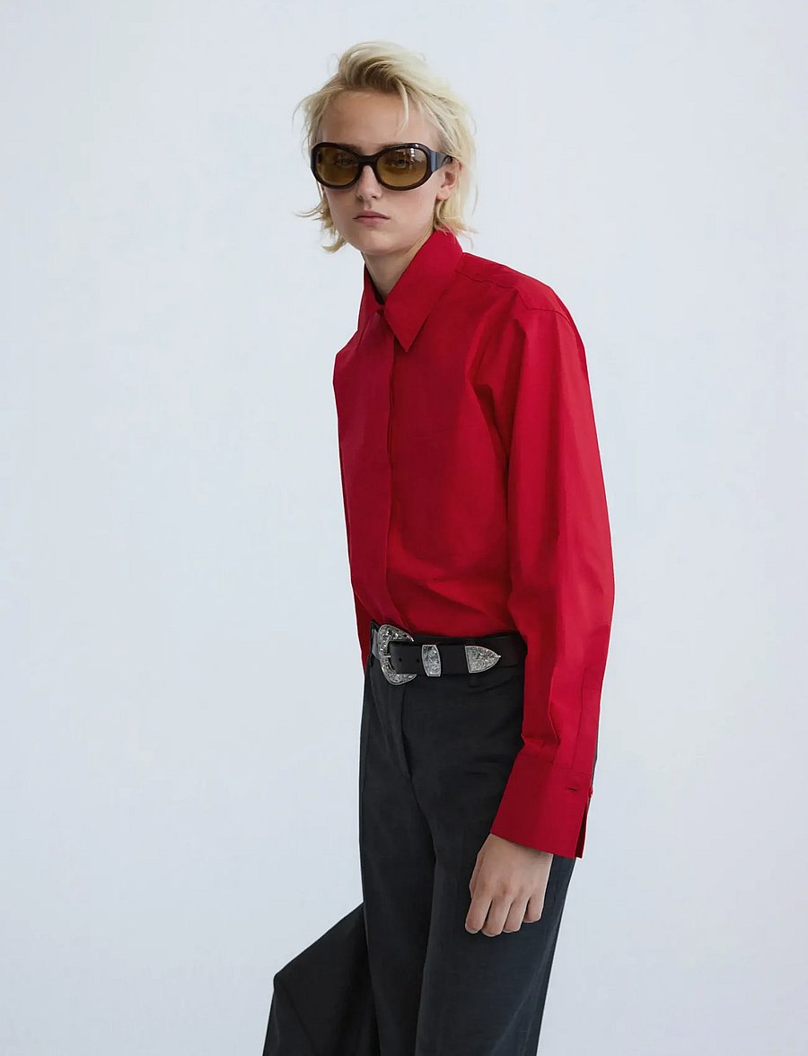 Mango - Poplin shirt with pocket - langærmede skjorter - red - 0