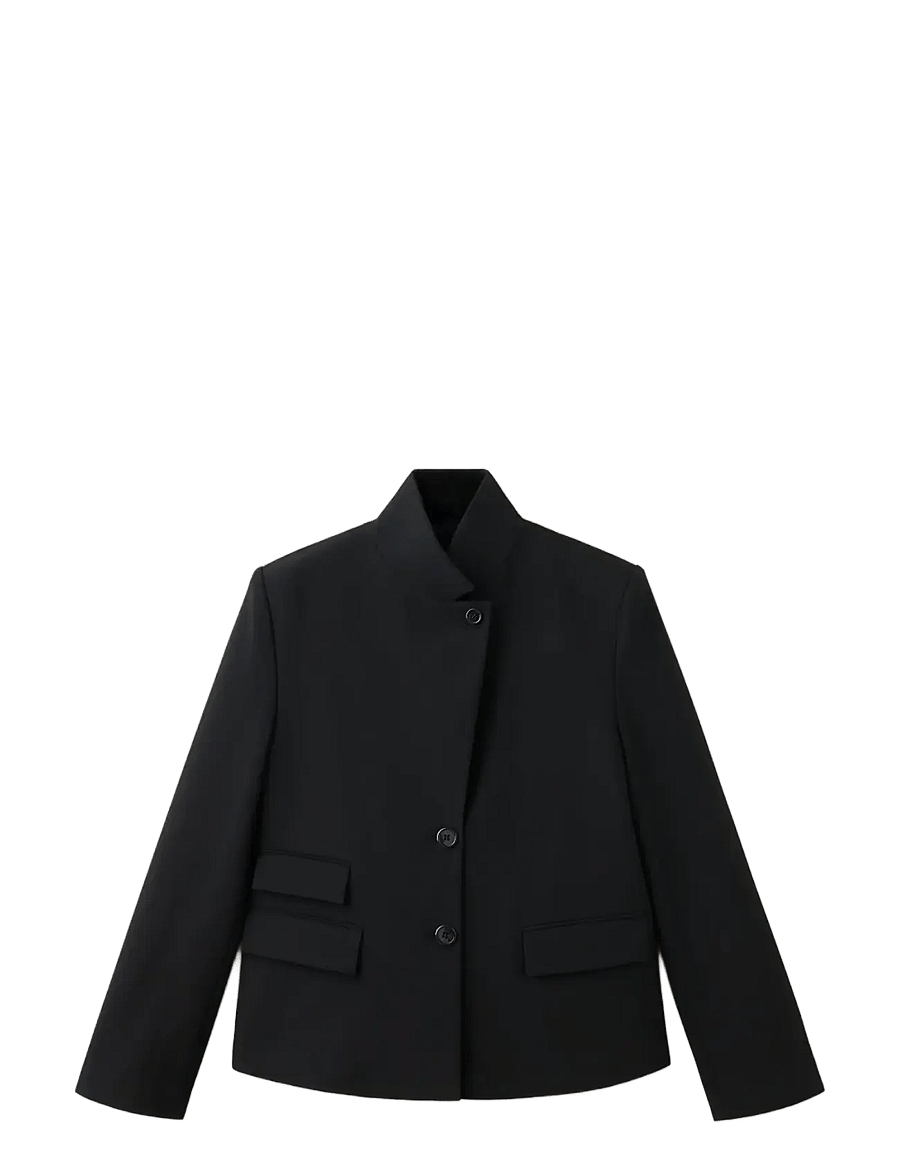 Mango - Straight-cut blazer with a stand-up collar - enkelknäppta kavajer - black - 1