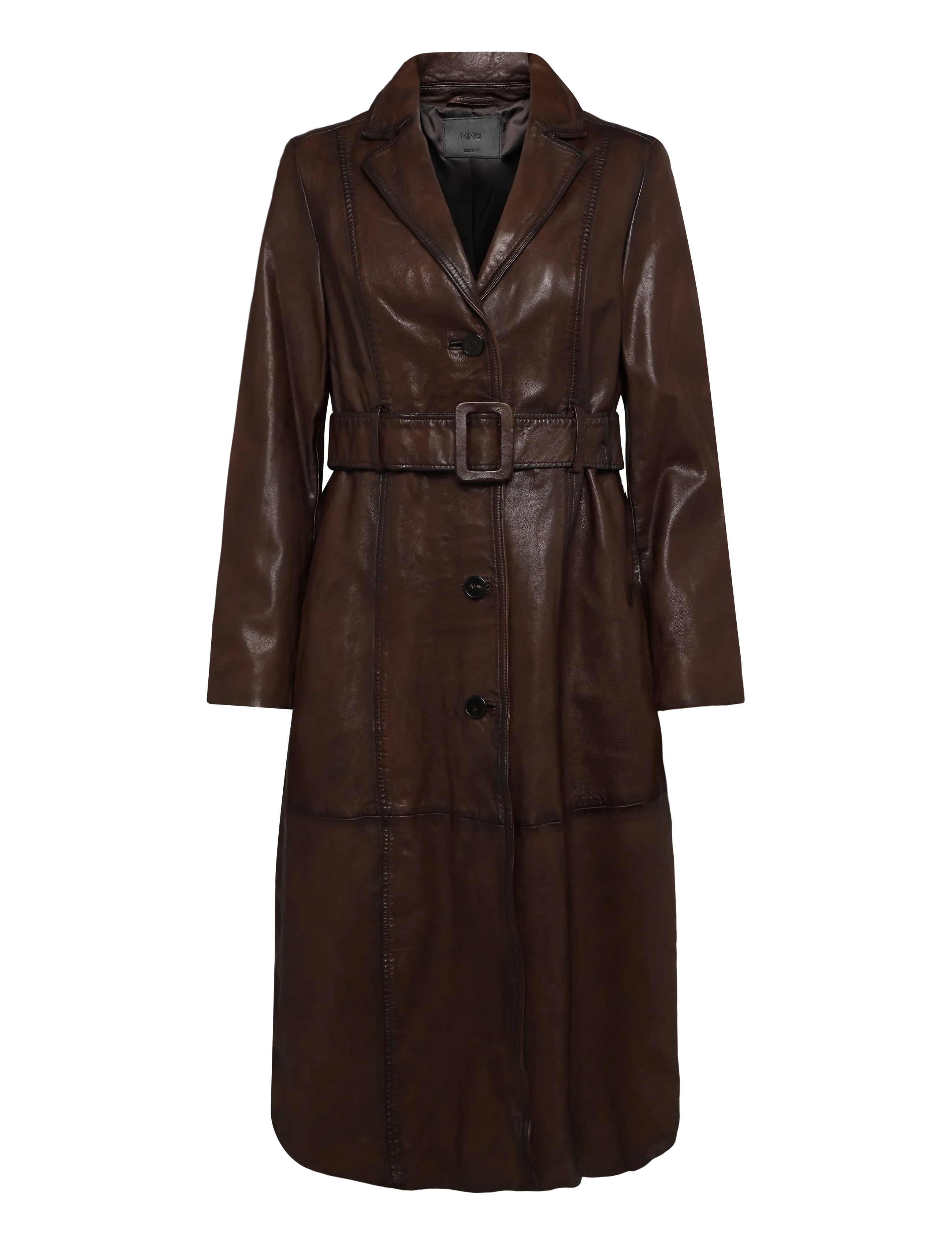 Mango Leather trench coat with belt - Tøj - BROWN / brown