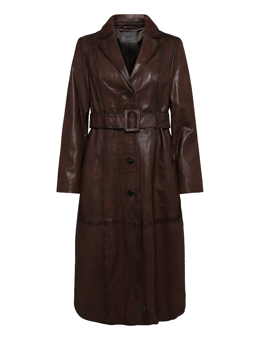 Mango - Leather trench coat with belt - trenchcoats - brown - 0