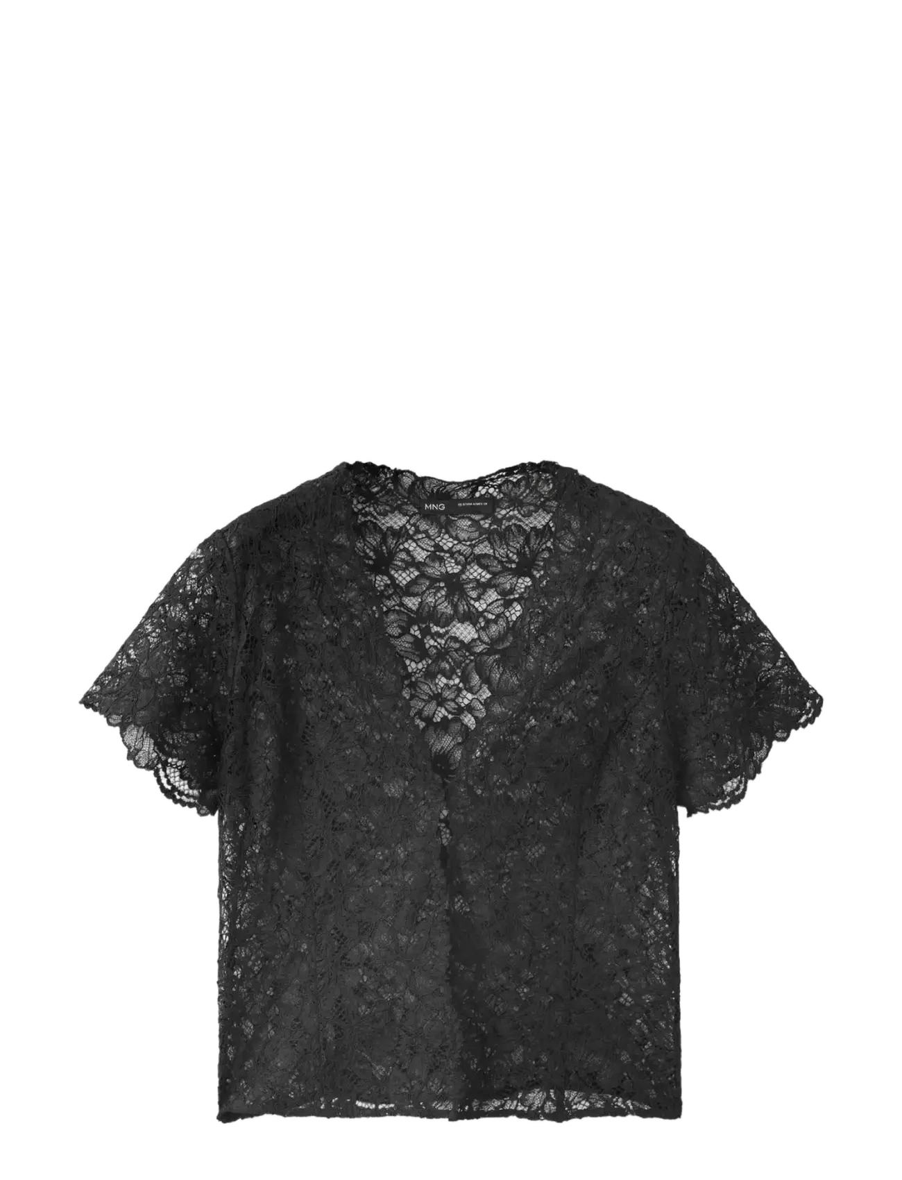 Mango Short-sleeved lace blouse - Kortærmede bluser - BLACK / black