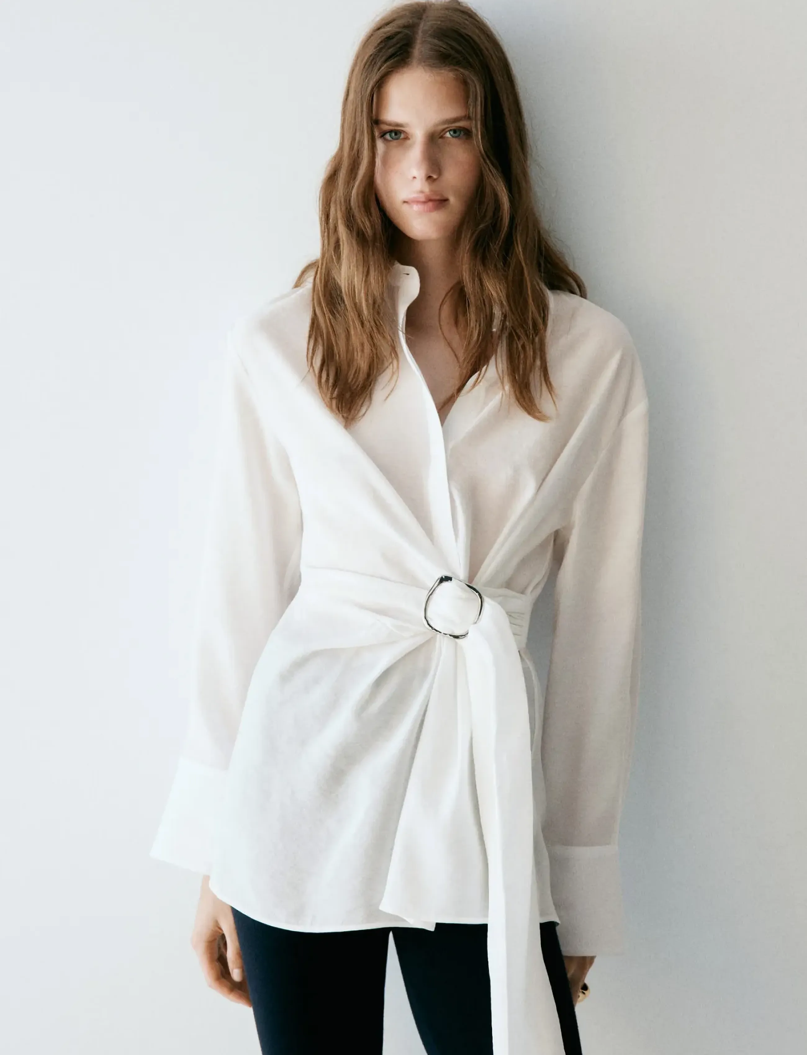 Mango - Gathered shirt with metallic detail - light beige - 2