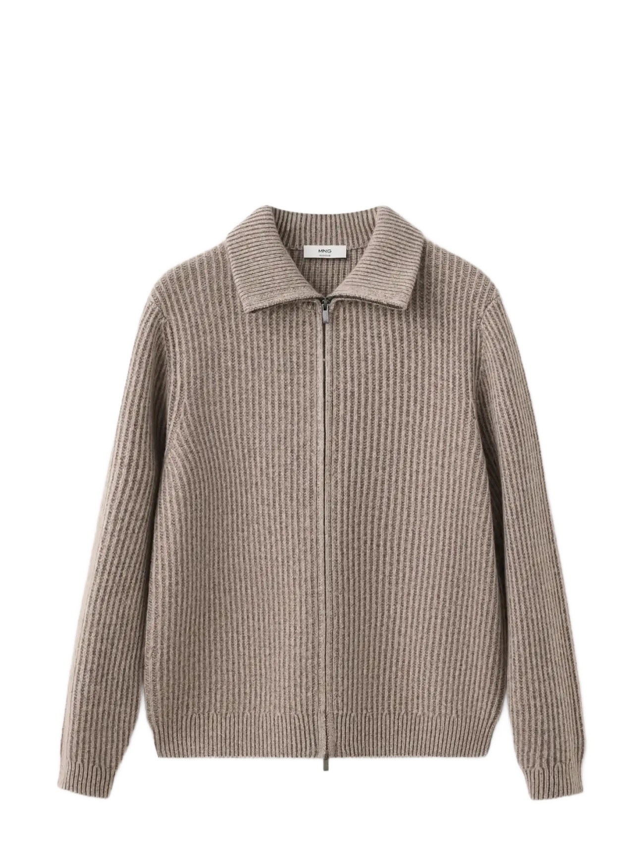 Mango Ribbed wool cardigan with zip closure - Fullzip strik - LIGHT BEIGE / beige