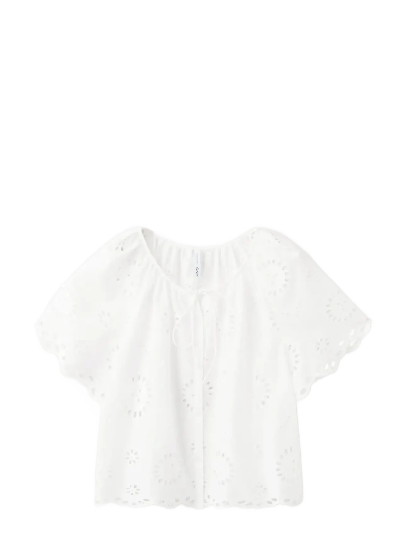 Mango 100% cotton blouse with broderie anglaise embroidery - Modern femininity - NATURAL WHITE / white