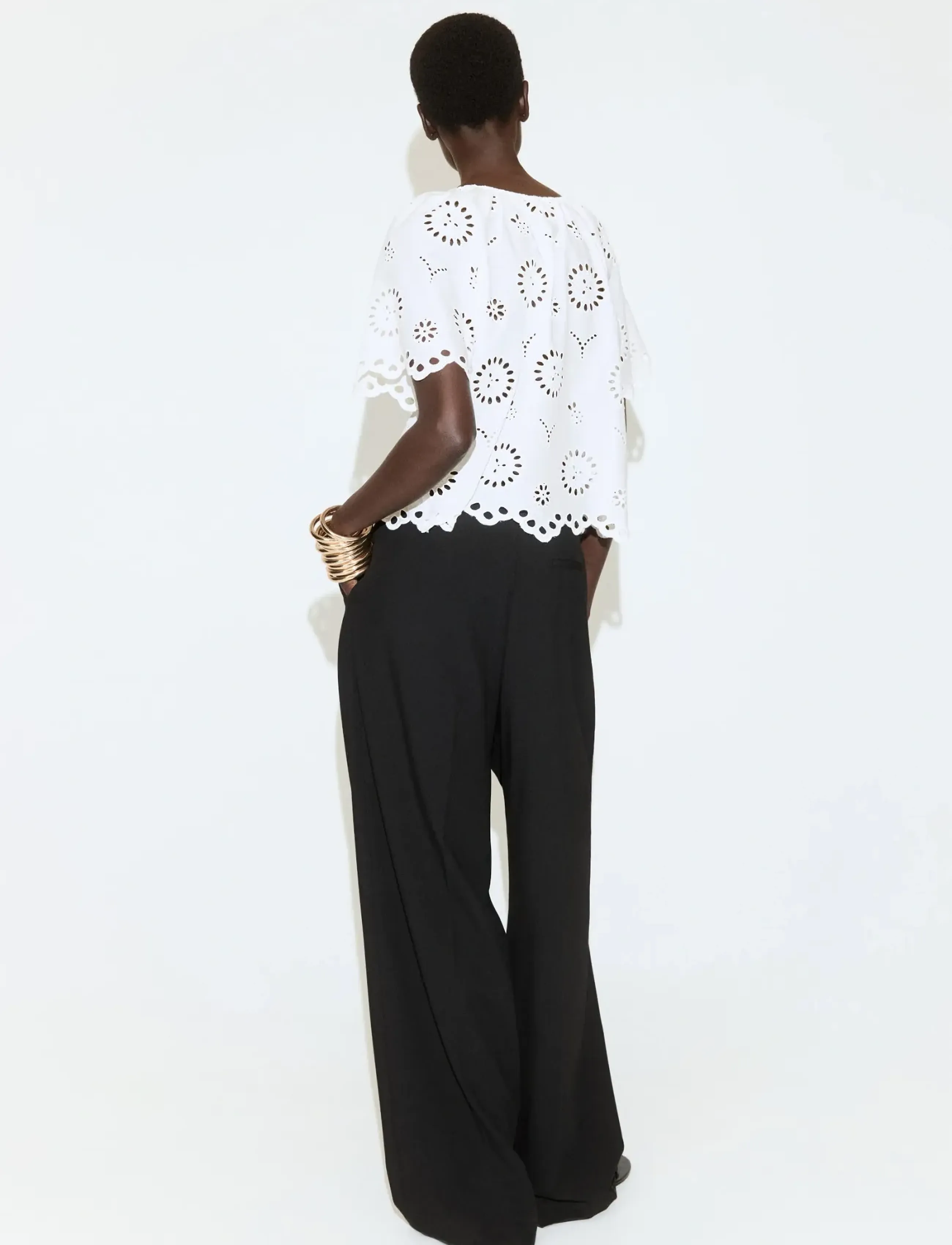 Mango - 100% cotton blouse with broderie anglaise embroidery - kurzämlige blusen - natural white - 2