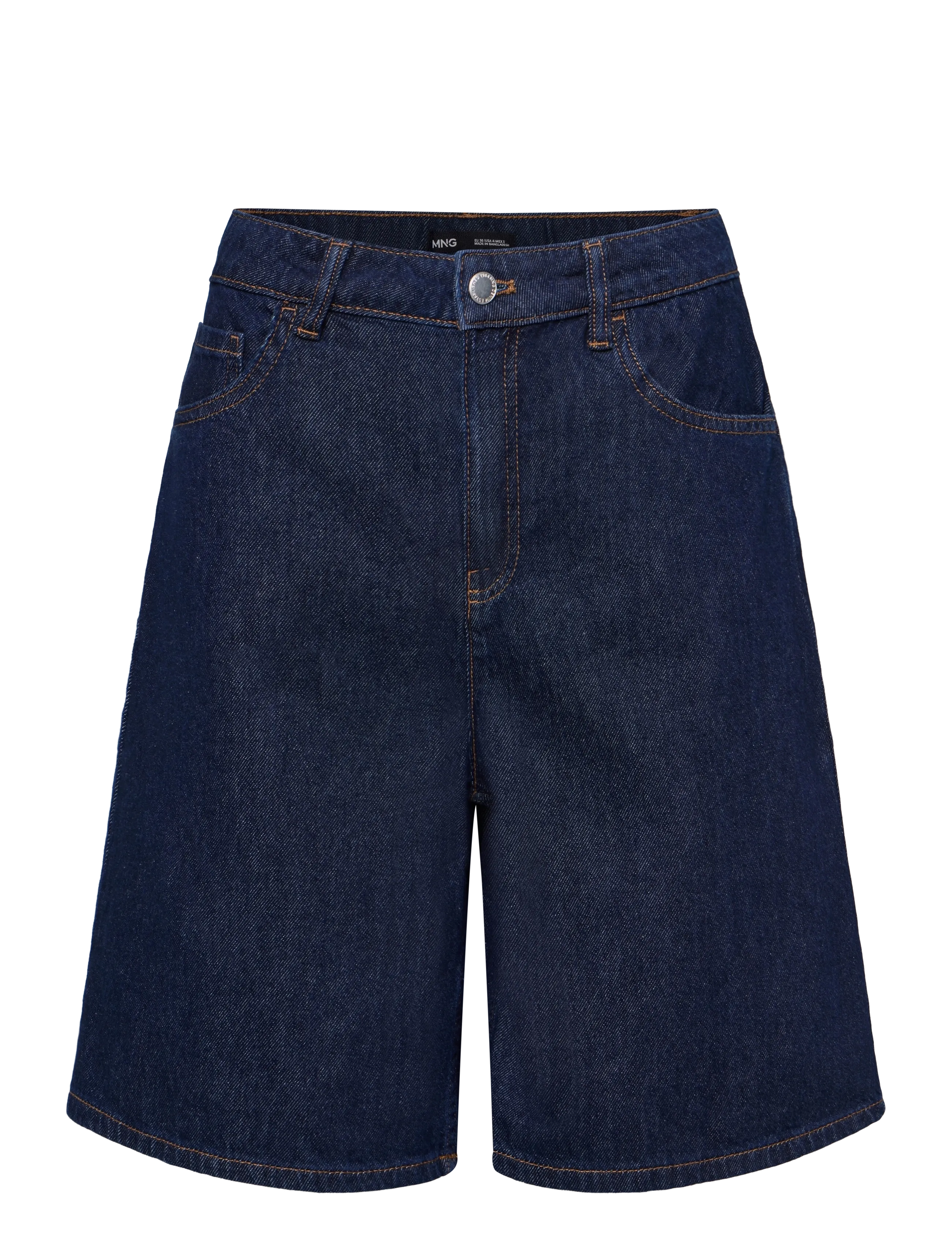 MANGO High-Waist Straight-Fit Denim Shorts Navy - 36 - Damen