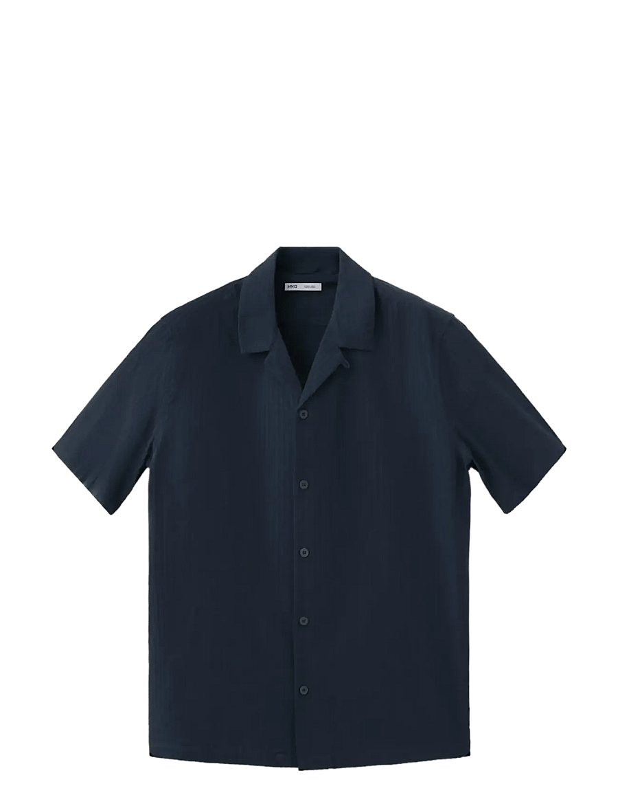 Mango - 100% cotton shirt with embroidery details - kortærmede skjorter - navy - 0