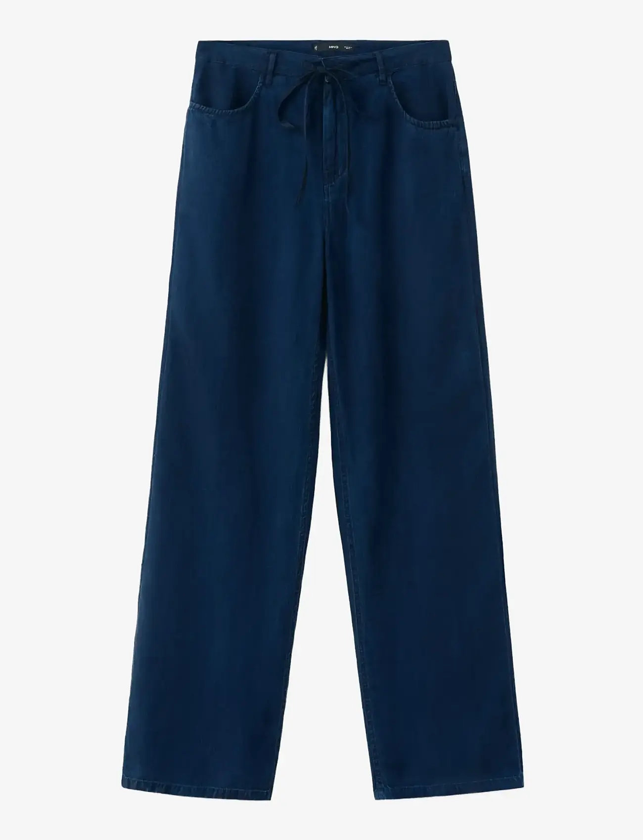 Mango - Denim pants with bow belt - bukser med brede ben - open blue - 1