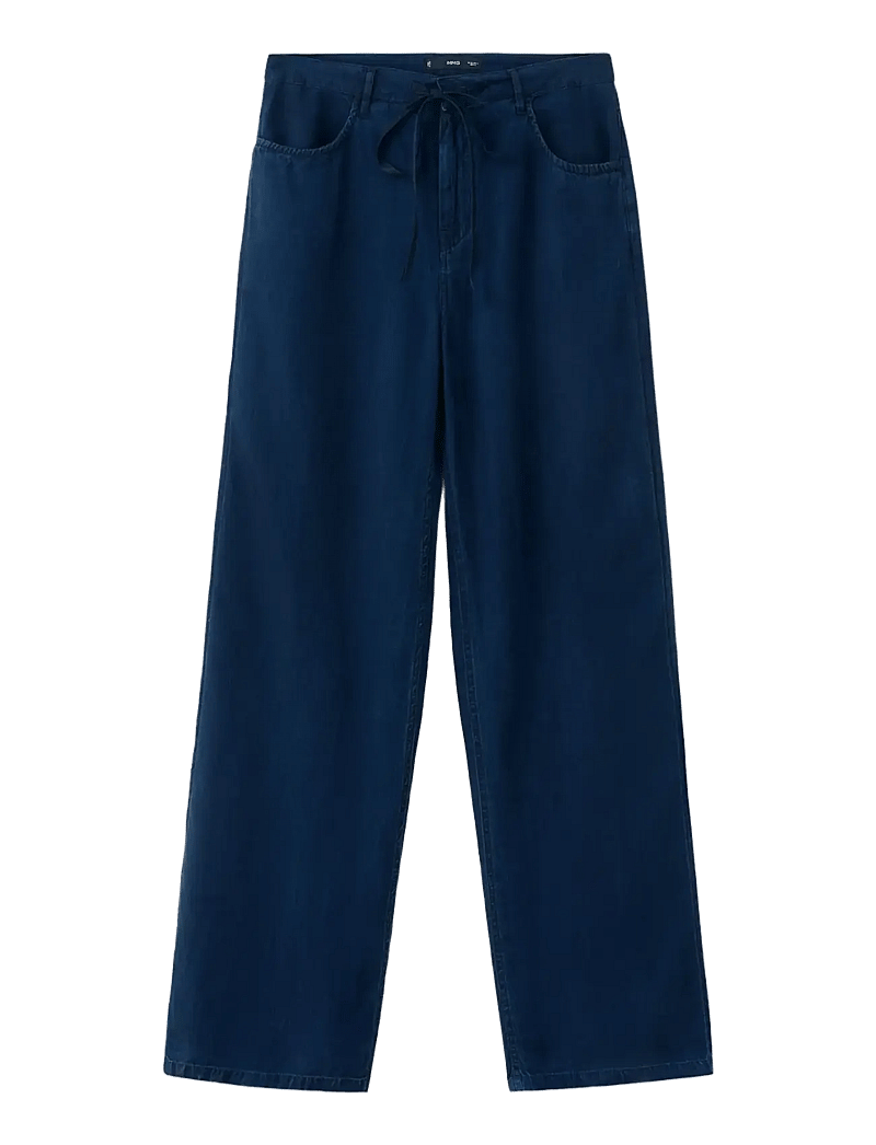 Mango - Denim pants with bow belt - bukser med brede ben - open blue - 1