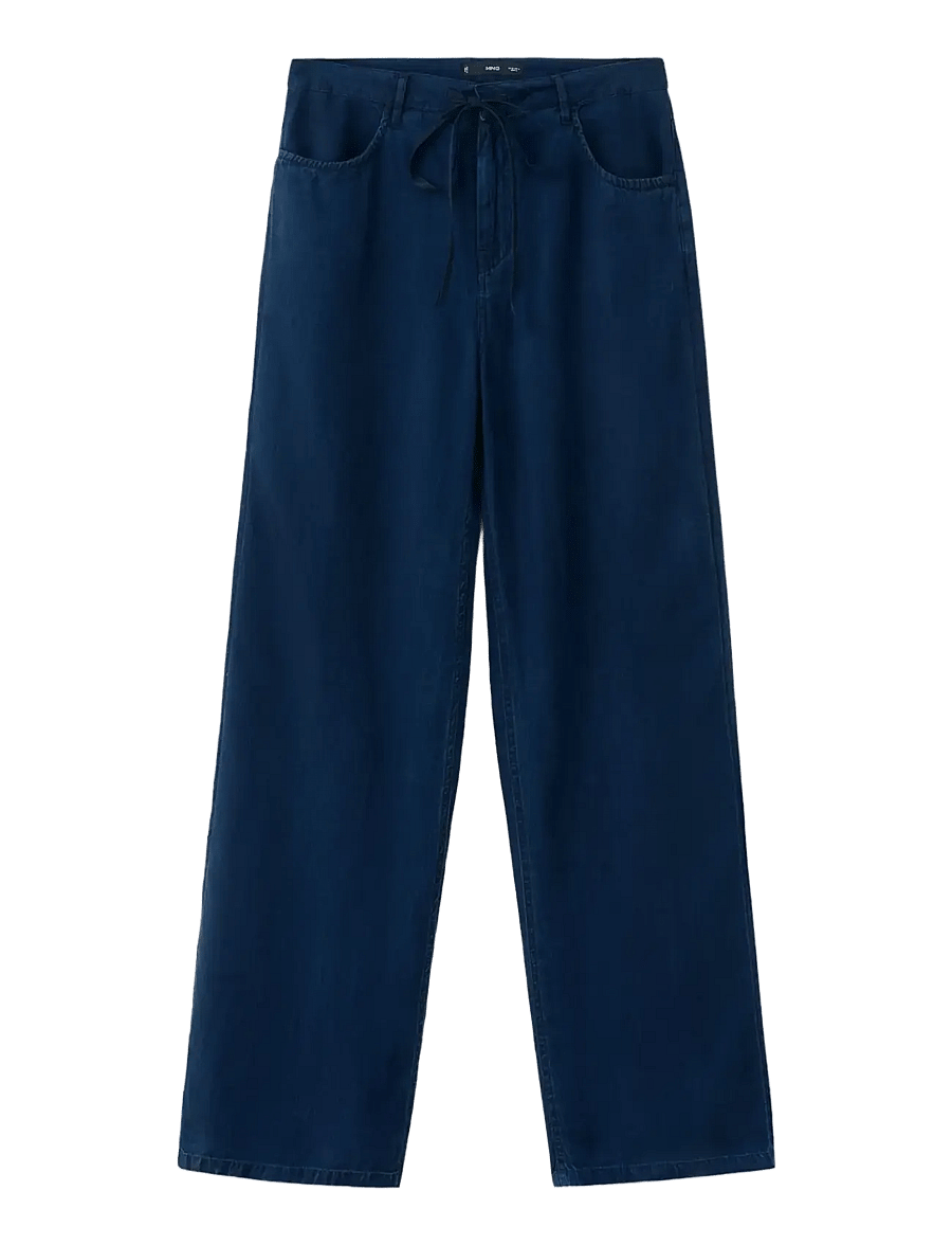 Mango - Denim pants with bow belt - hosen mit weitem bein - open blue - 1