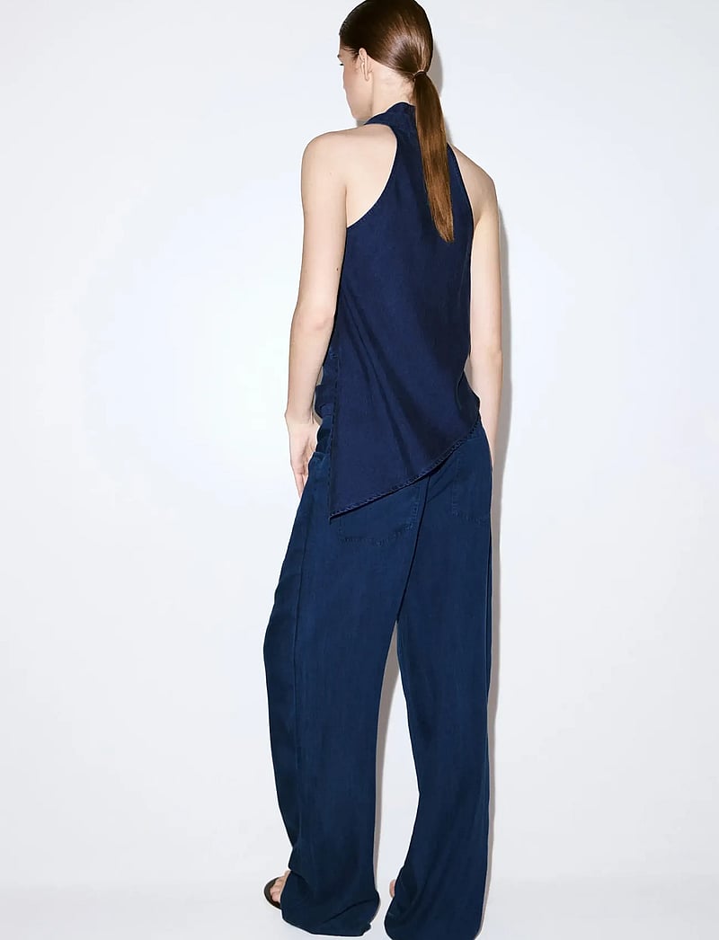 Mango - Denim pants with bow belt - bukser med brede ben - open blue - 2