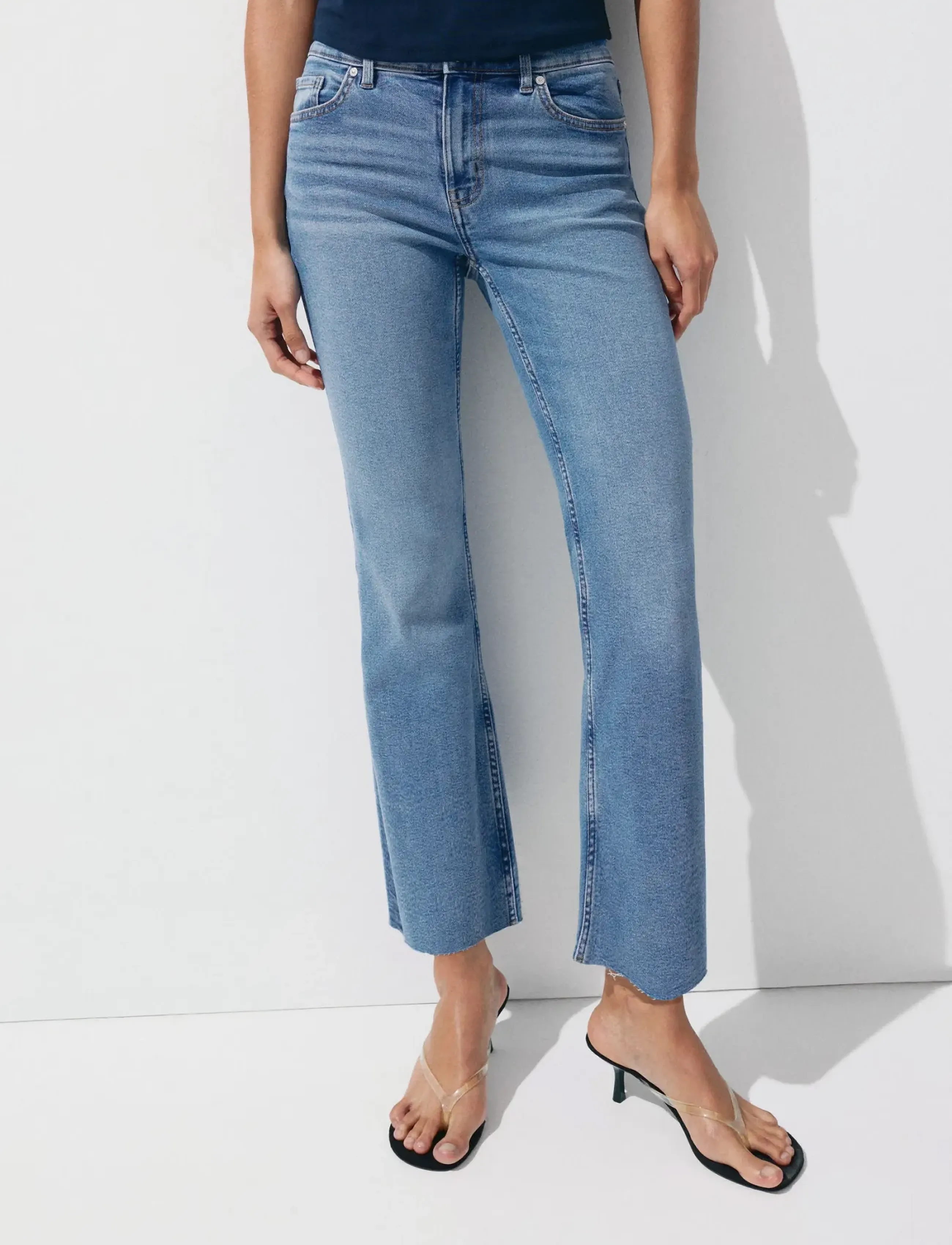 Mango Sienna Flared Cropped Jeans, 36, Blue, Jeans > Flares, Dame