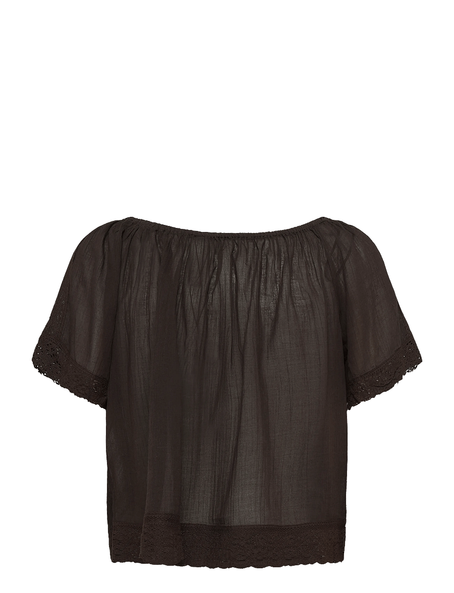 Mango - Cotton lace blouse - kortärmade blusar - brown - 2