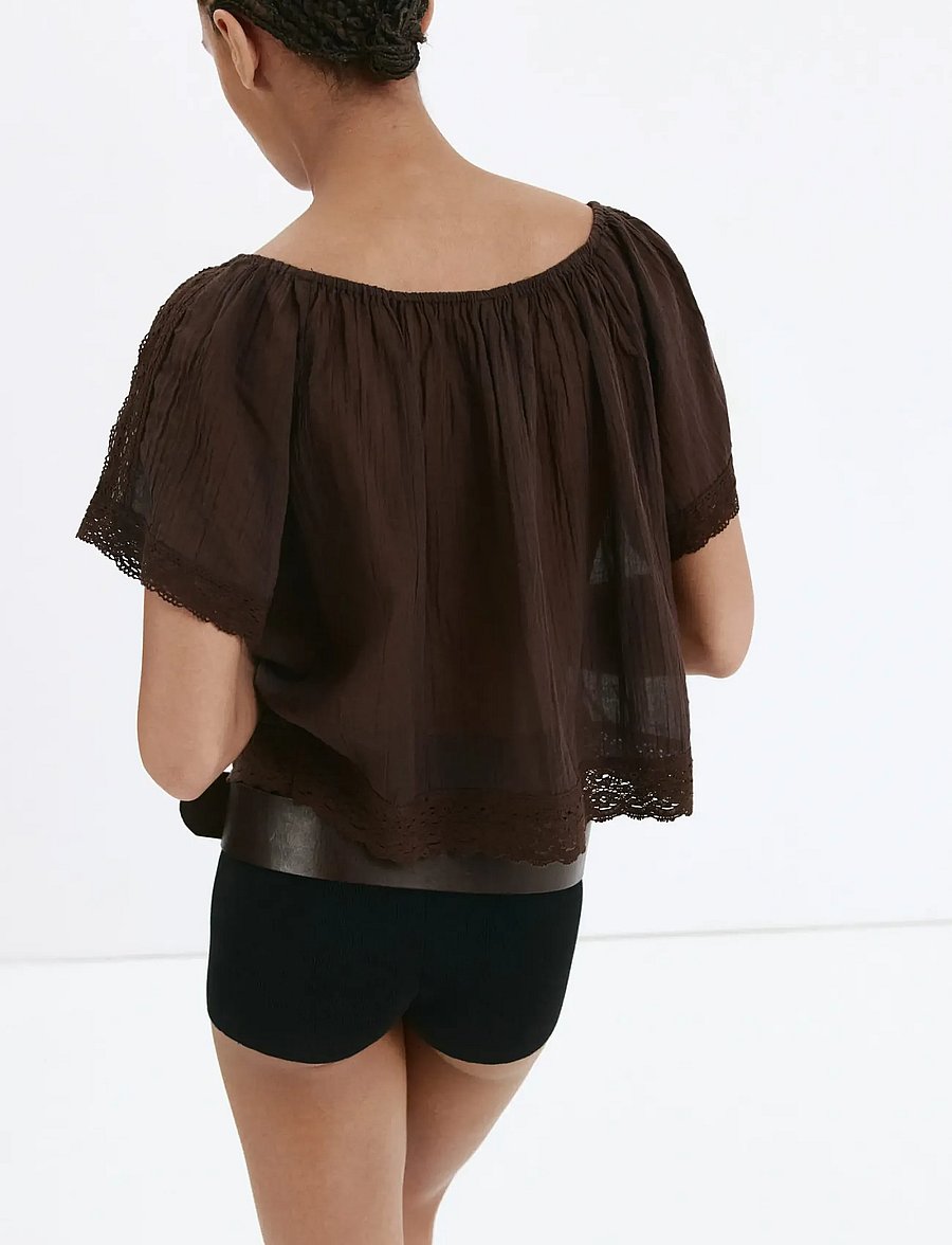 Mango - Cotton lace blouse - kortärmade blusar - brown - 3