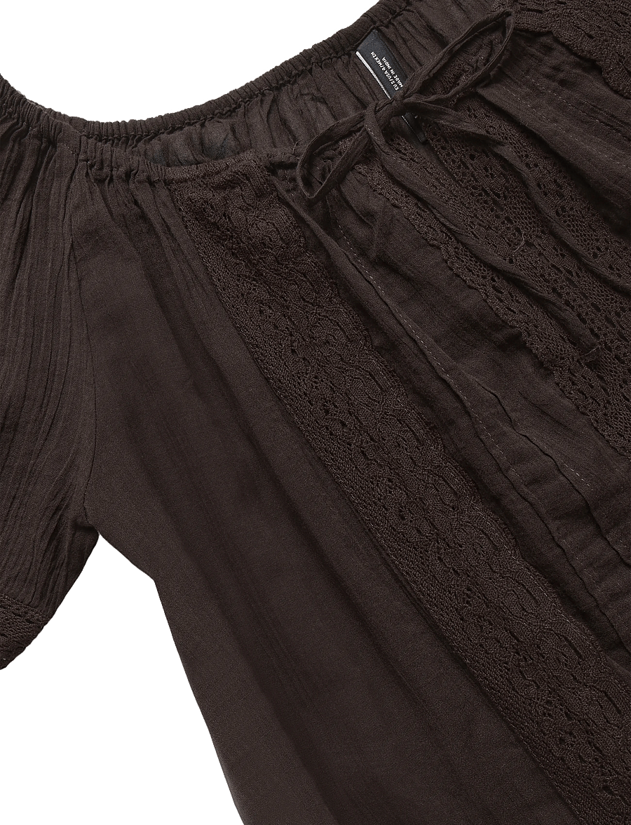Mango - Cotton lace blouse - kortärmade blusar - brown - 4