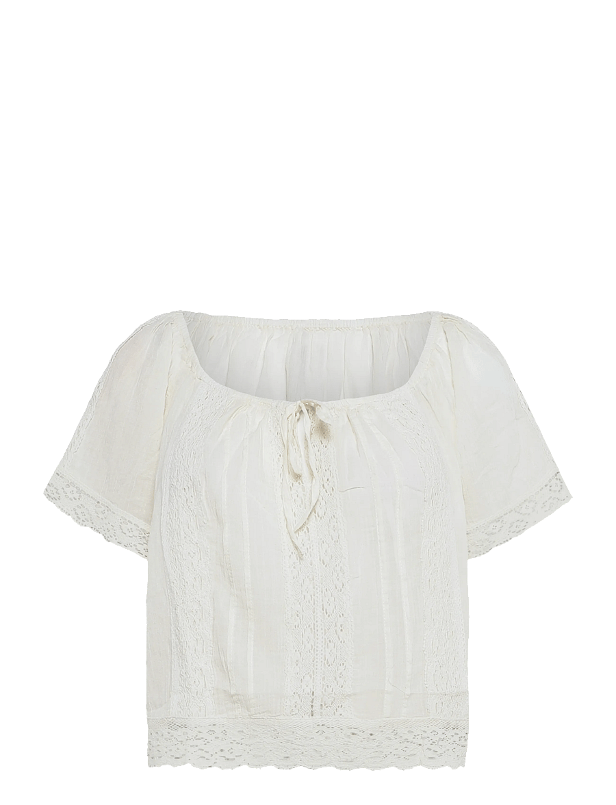 Mango - Cotton lace blouse - kurzärmelige blusen - light beige - 1
