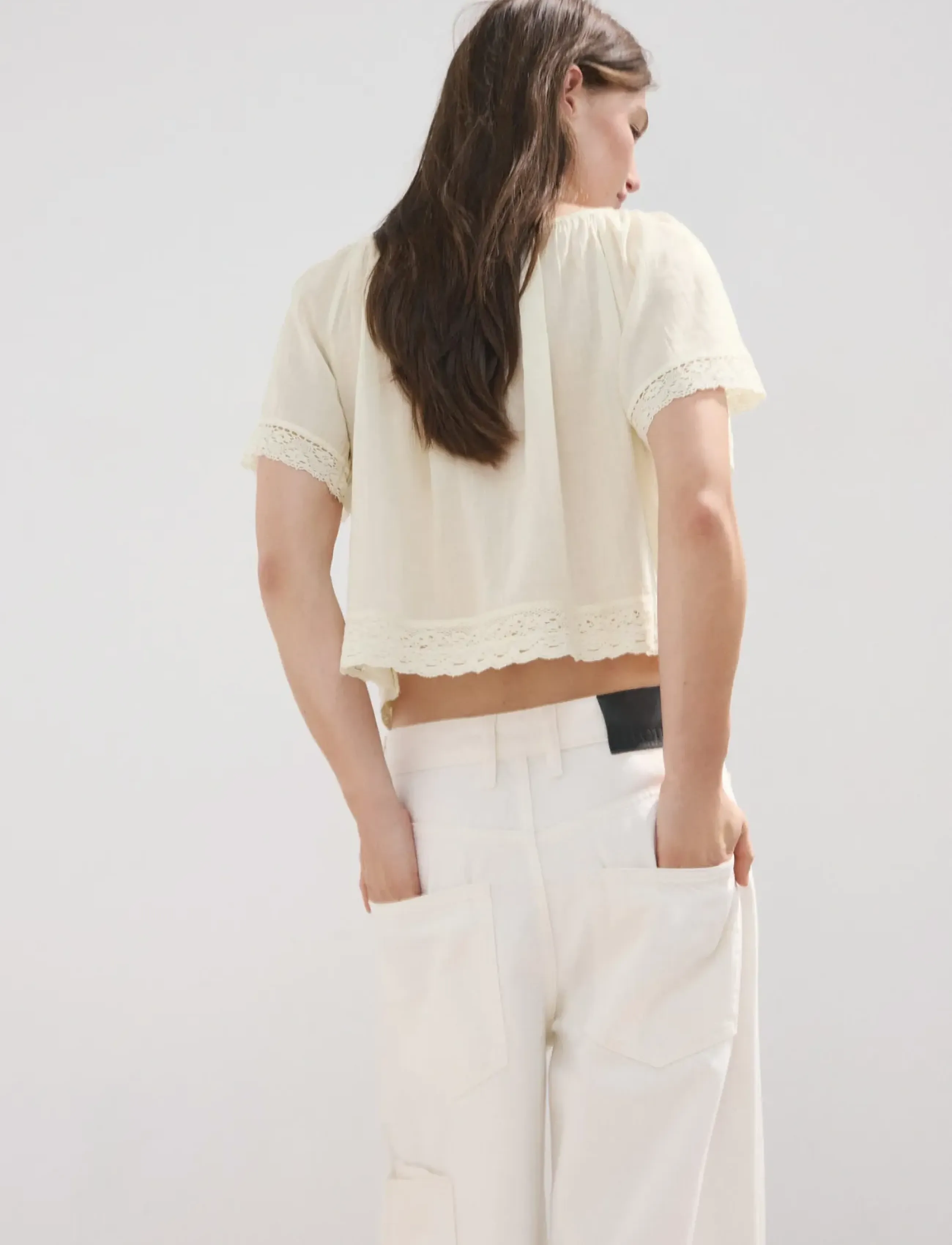 Mango - Cotton lace blouse - kortärmade blusar - light beige - 2