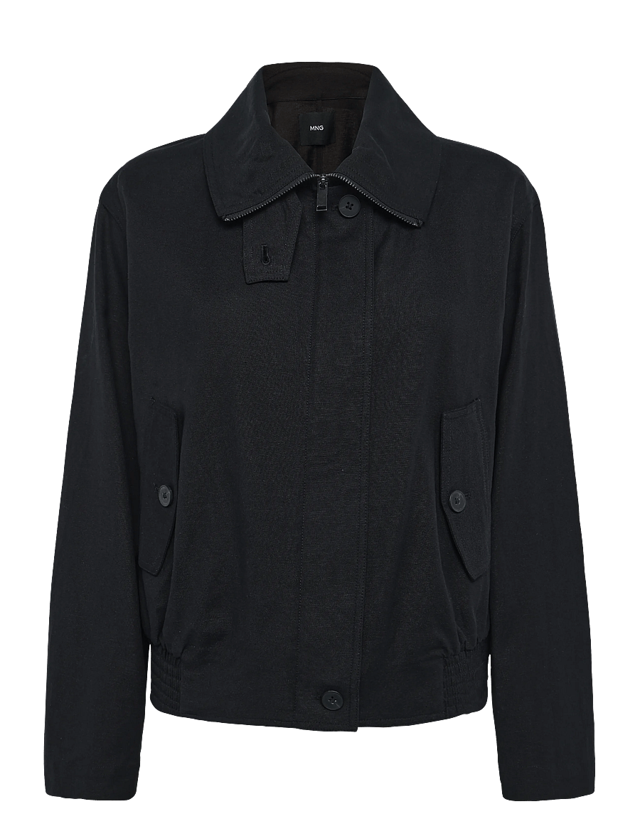 Mango - Funnel-neck bomber jacket - vårjackor - black - 1