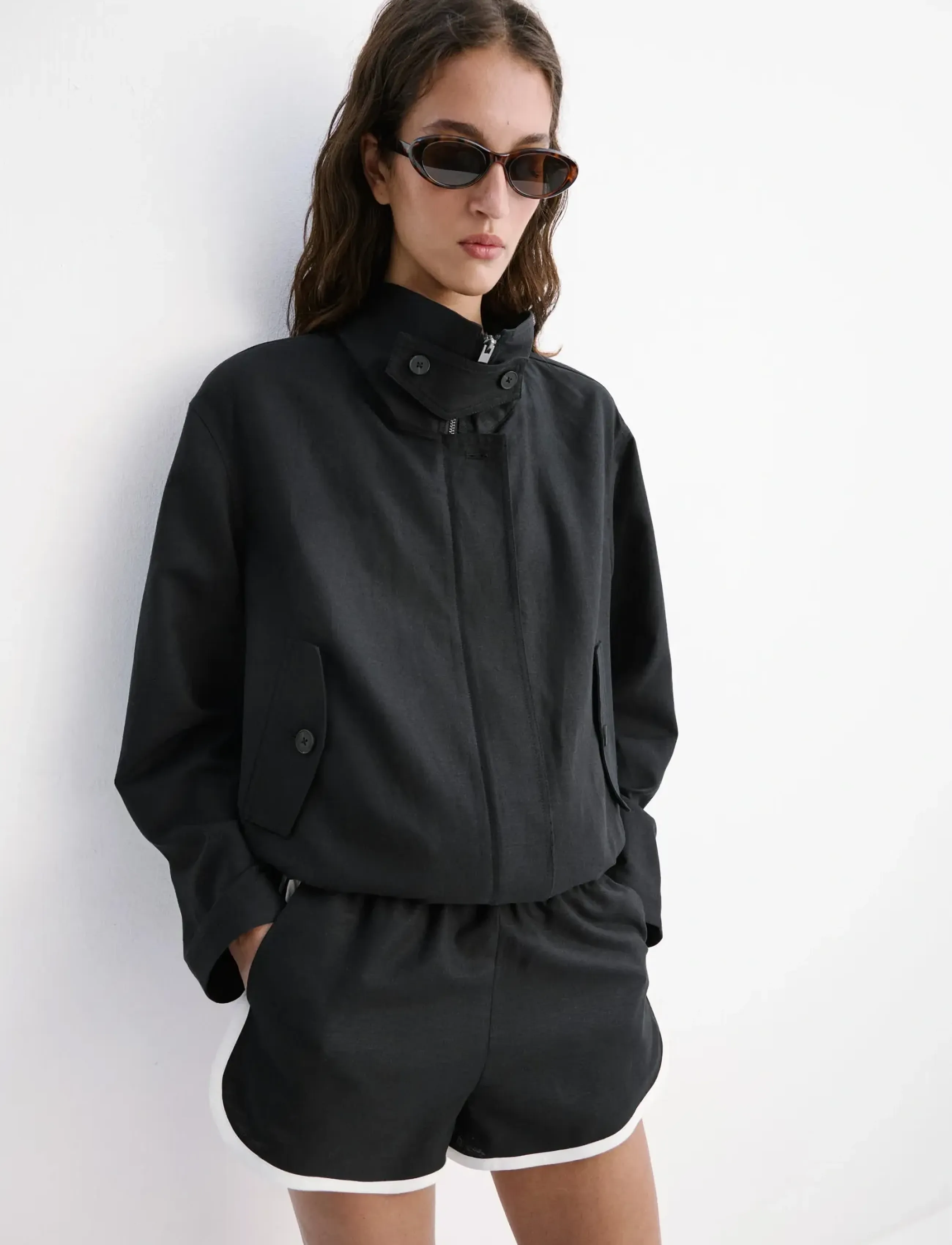 Mango Funnel-Neck Bomber Jacket, M, Jackets, Schwarz - Bomber, Frauen