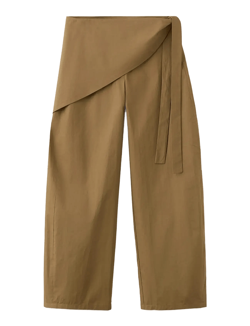Mango - Straight-leg trousers with detachable scarf - raka byxor - beige - khaki - 1