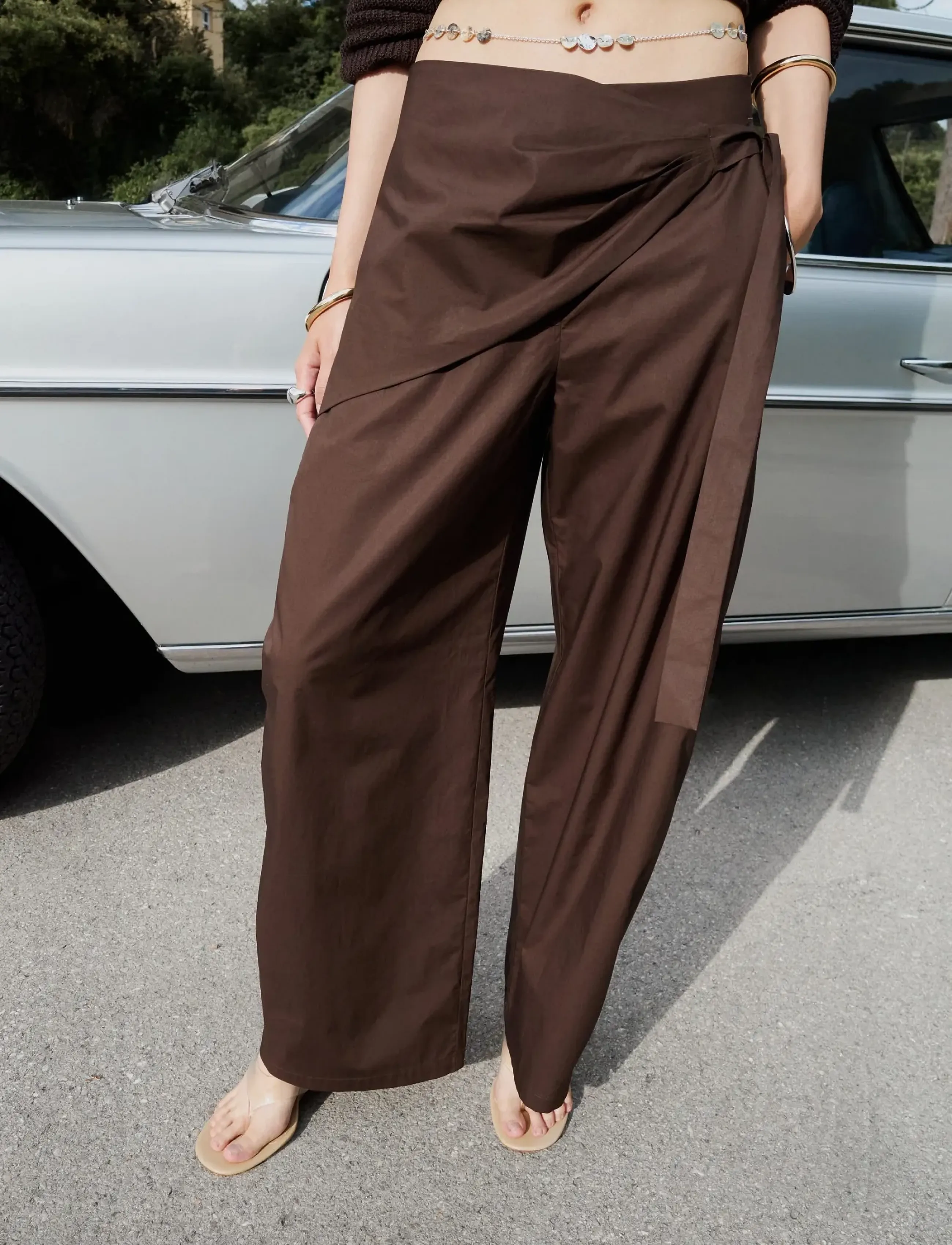 Mango Straight-Leg Trousers With Detachable Scarf, 42, Trousers, Braun - Straight Leg, Frauen