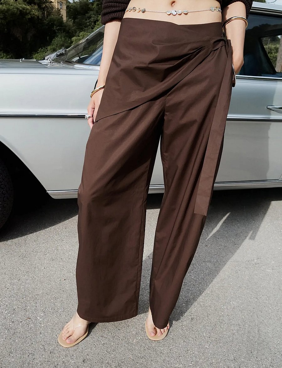 Mango - Straight-leg trousers with detachable scarf - bukser med lige ben - dark brown - 0