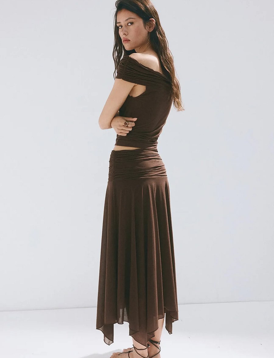 Mango - Asymmetric chiffon skirt - midi kjolar - brown - 3