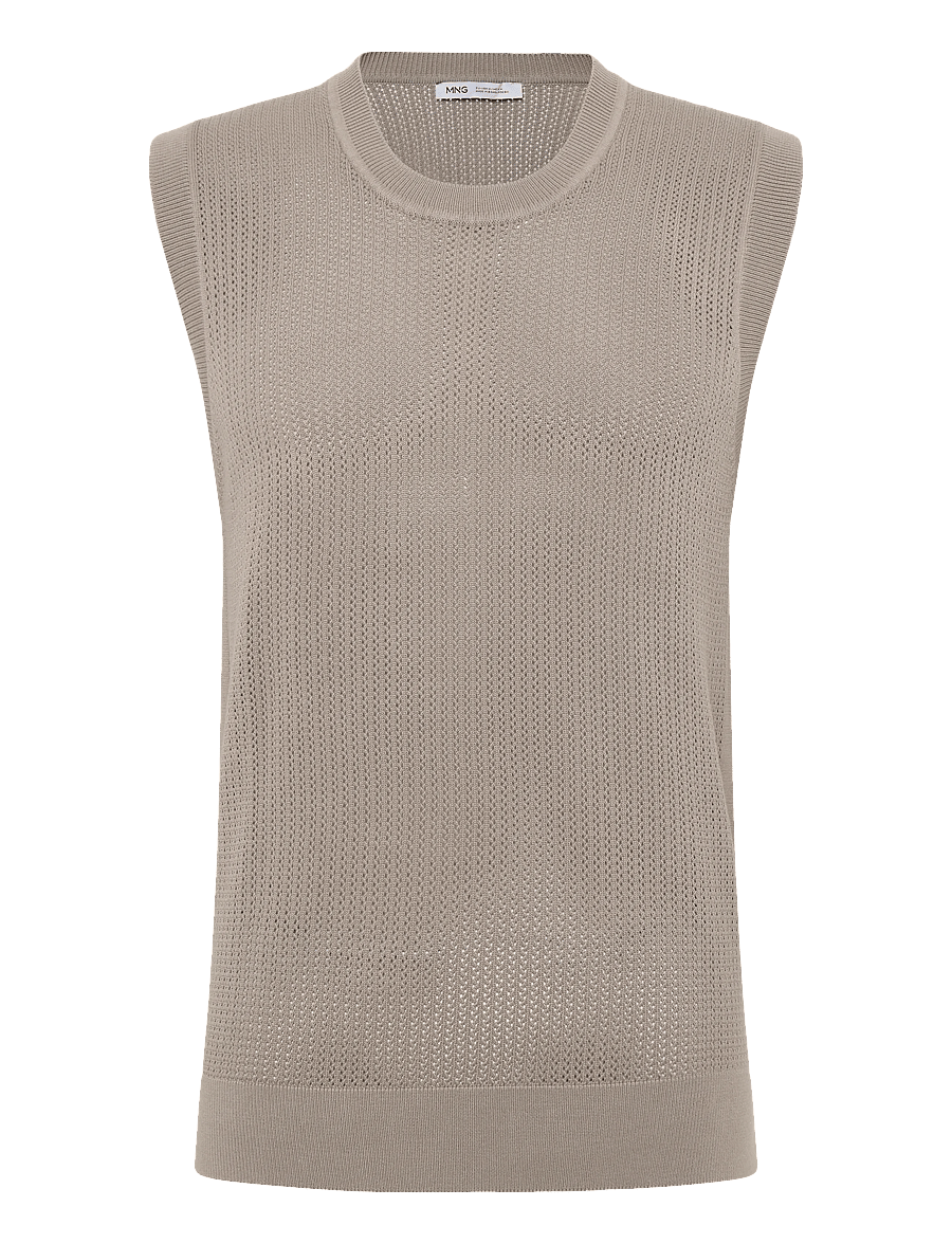 Mango - 100% cotton fine jersey T-shirt - strikveste - medium brown - 1