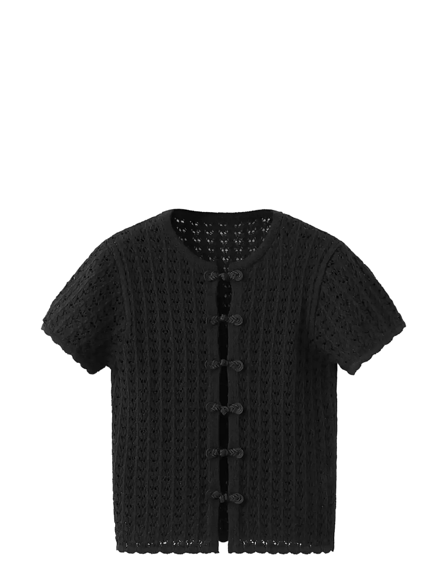 Mango - Open-knit toggle cardigan - cardigans - black - 0