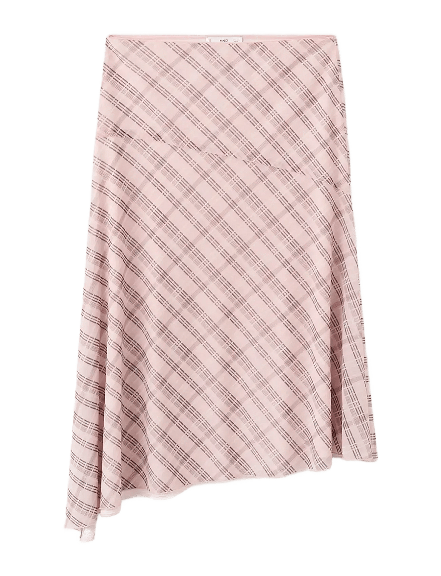 Mango - Checked asymmetric skirt - midi kjolar - pink - 0