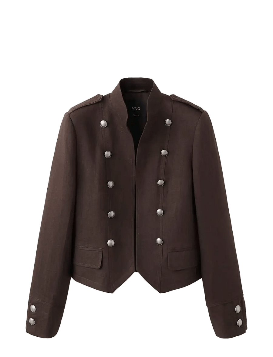 Mango - 100% linen jacket with buttons - dark brown - 1