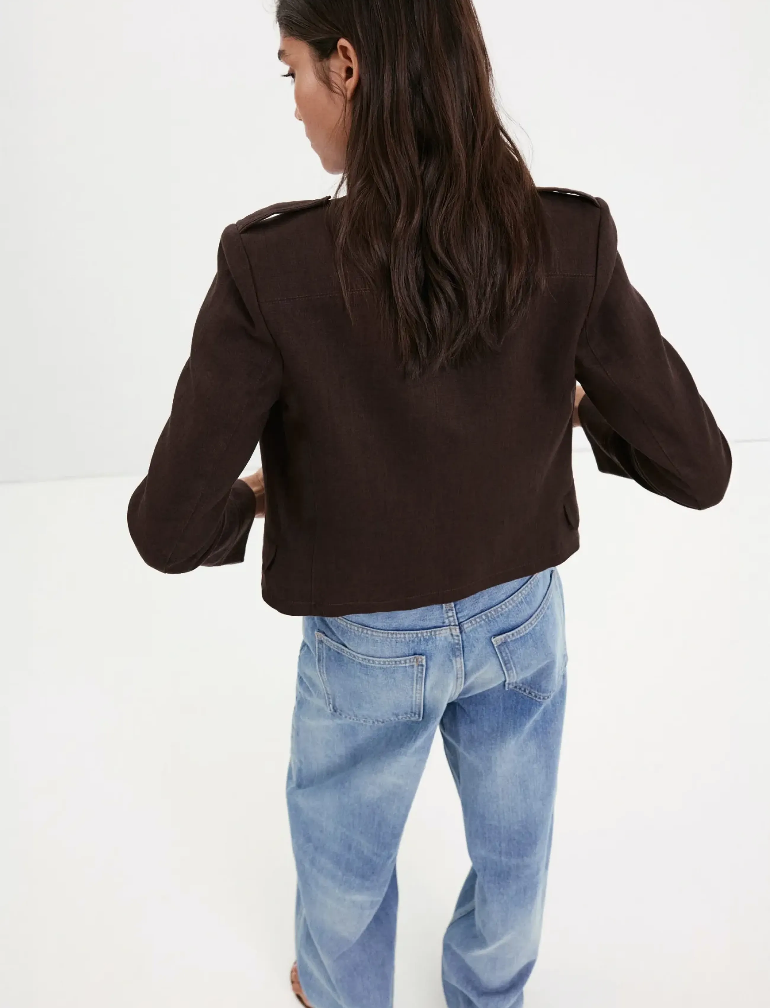 Mango - 100% linen jacket with buttons - dark brown - 2