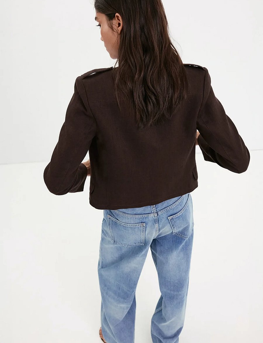 Mango - 100% linen jacket with buttons - dark brown - 2