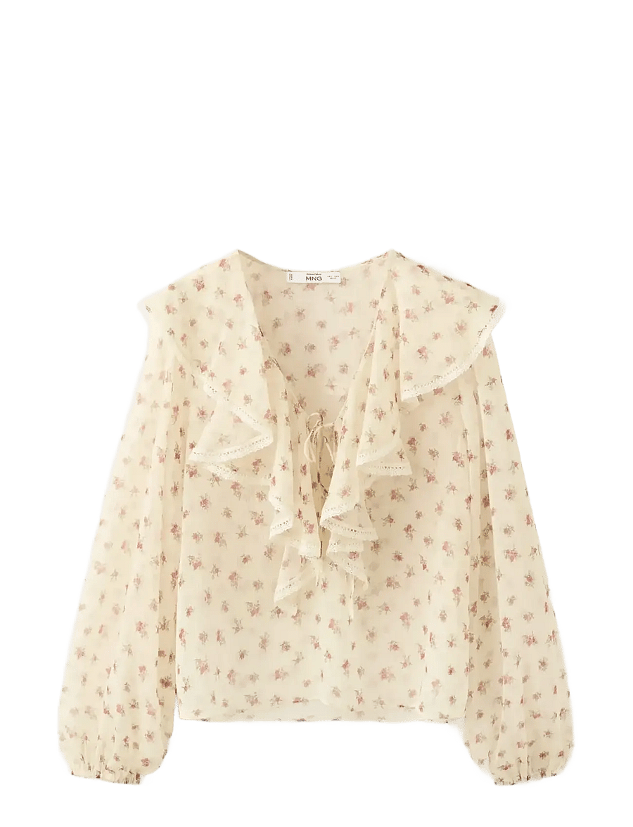Mango - Ruffled floral blouse - långärmade blusar - yellow - 1