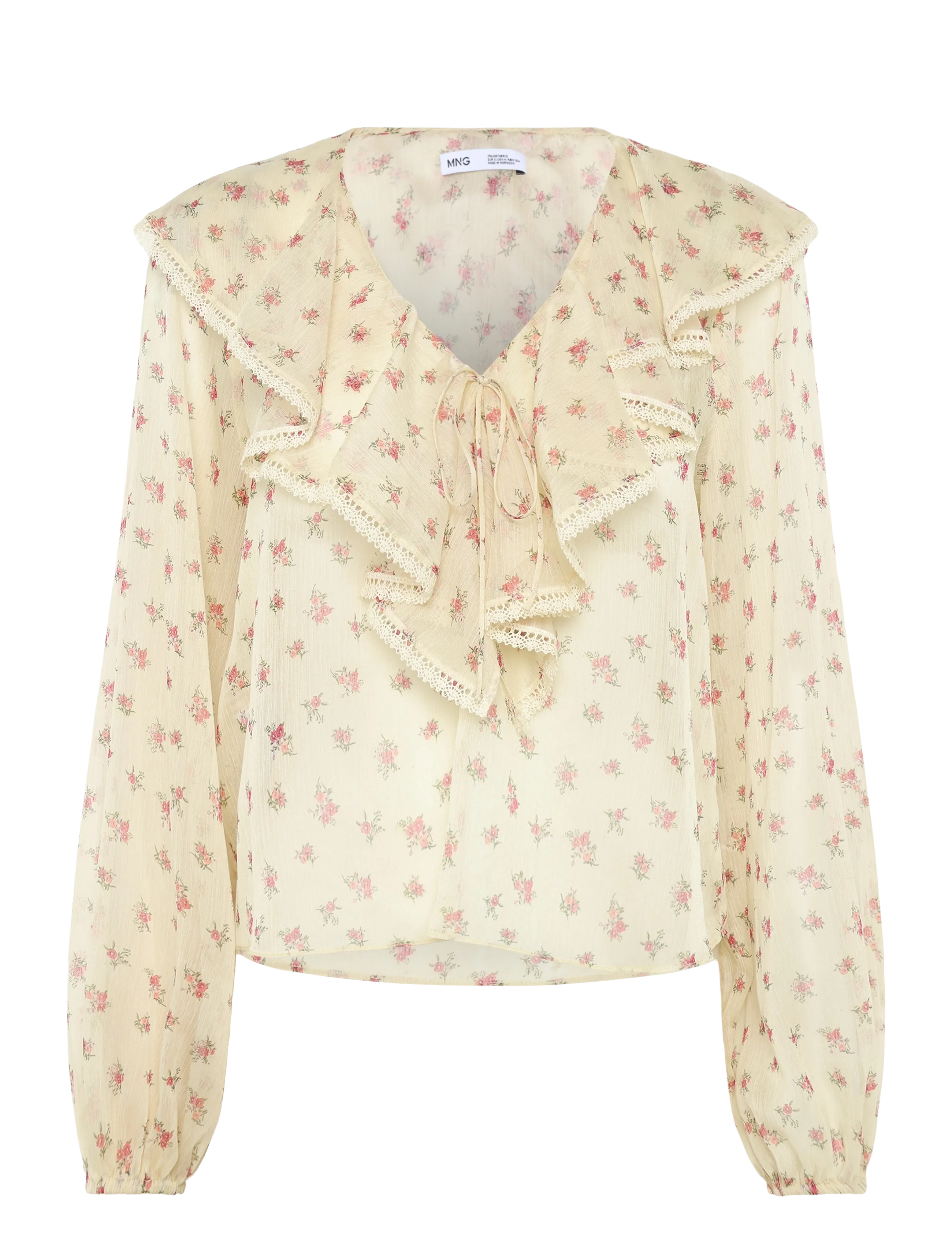Mango Ruffled floral blouse - Tøj - YELLOW / yellow