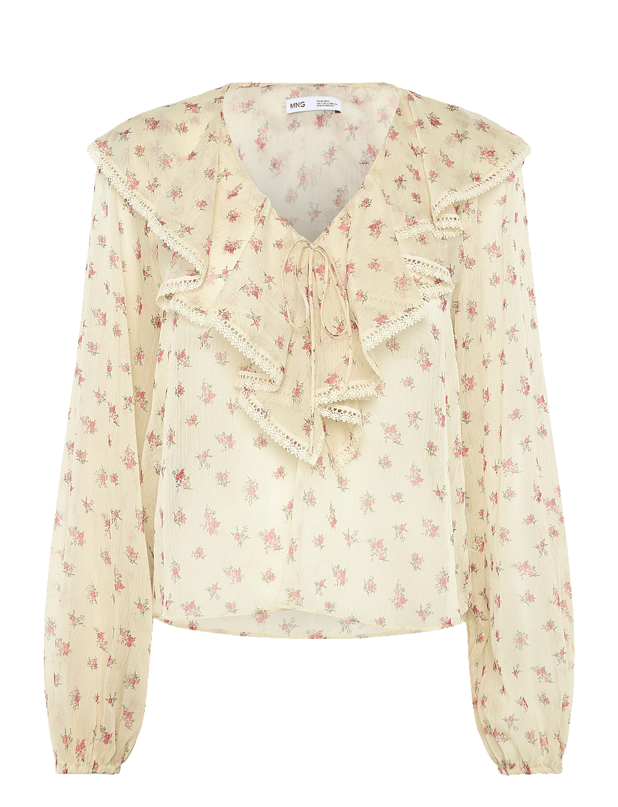 Mango - Ruffled floral blouse - langærmede bluser - yellow - 1