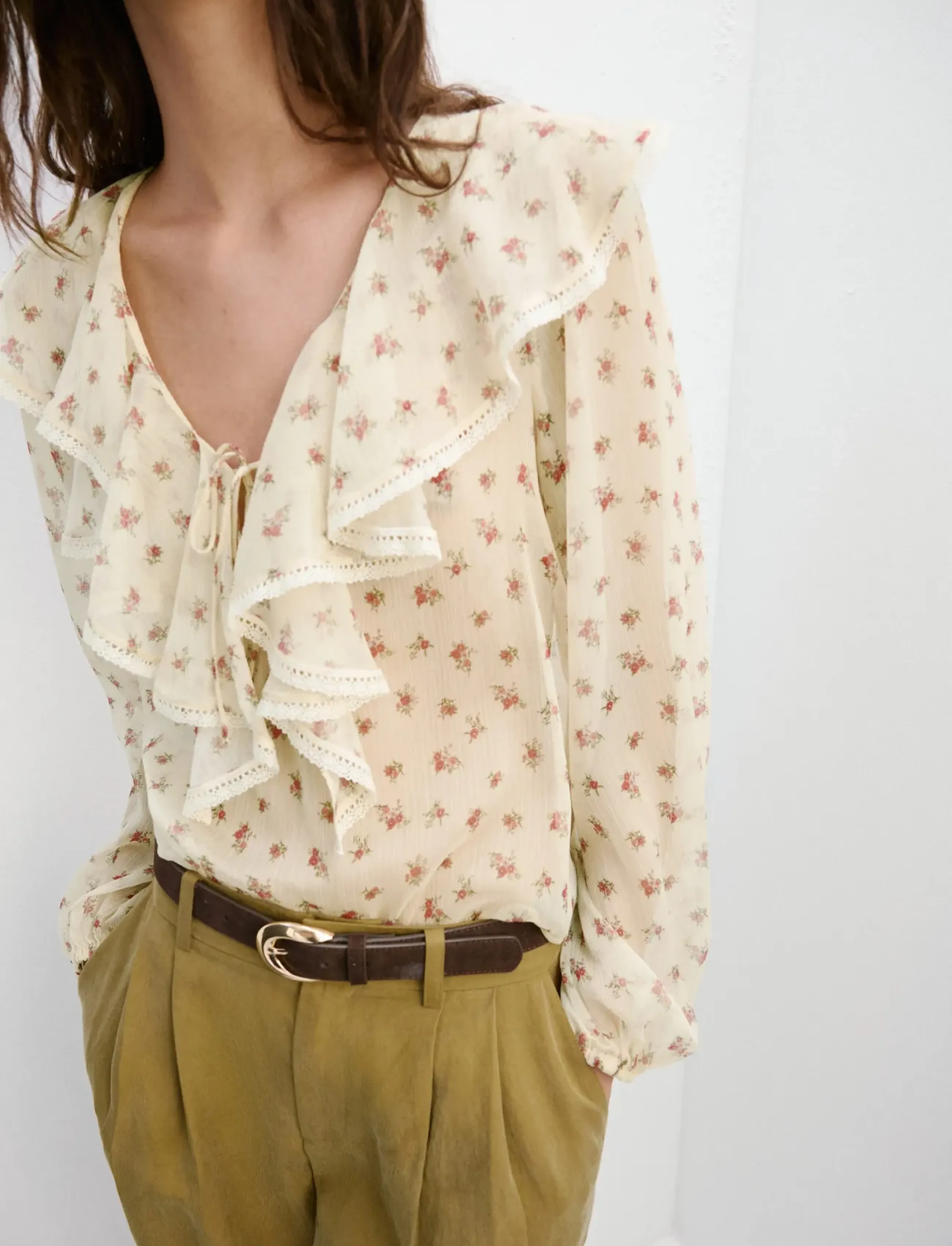 Mango Ruffled Floral Blouse, S, Yellow, Bluser > Langærmede, Dame