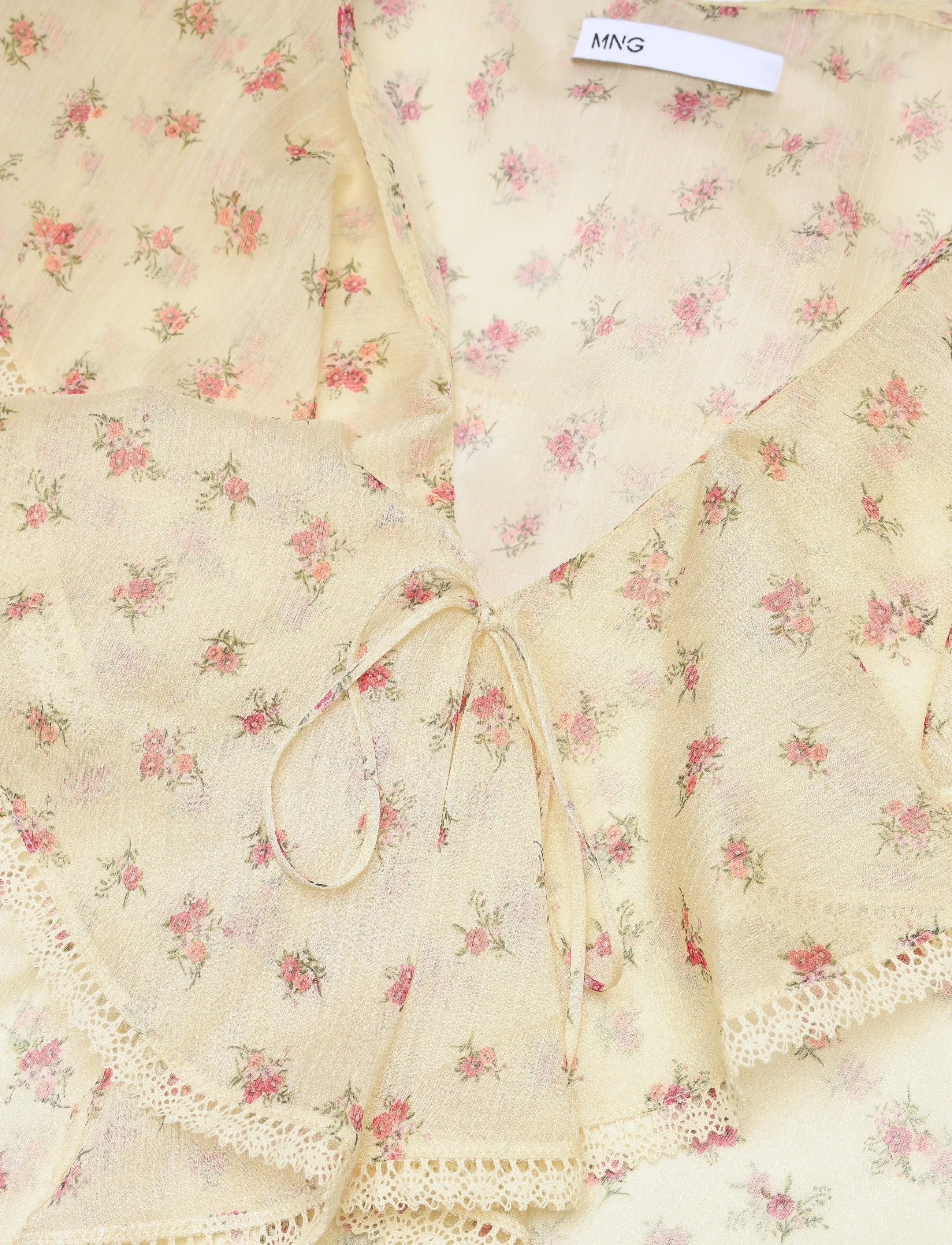 Mango - Ruffled floral blouse - langærmede bluser - yellow - 4