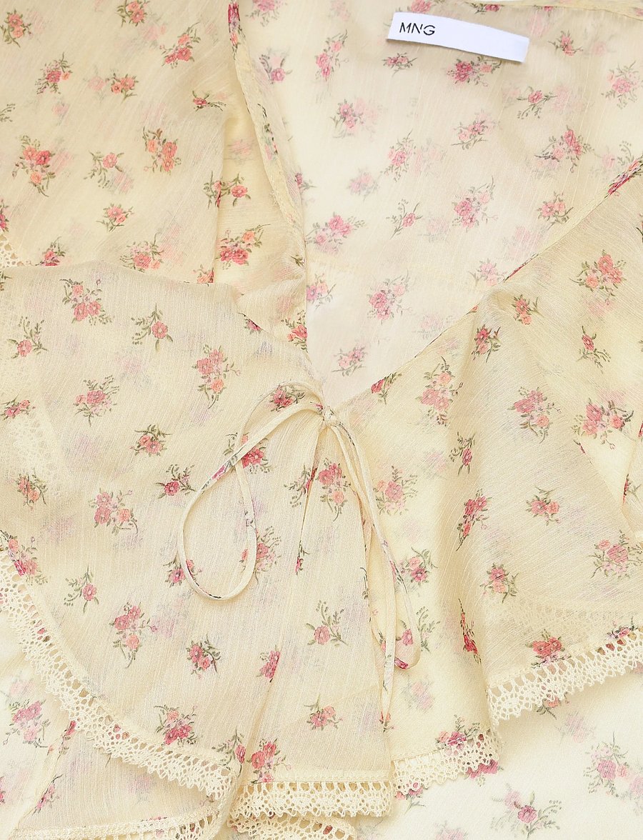 Mango - Ruffled floral blouse - langærmede bluser - yellow - 4