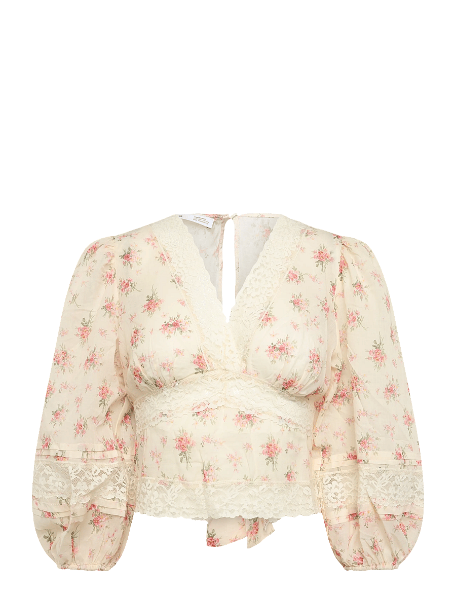 Mango - Floral lace blouse - långärmade blusar - pink - 1