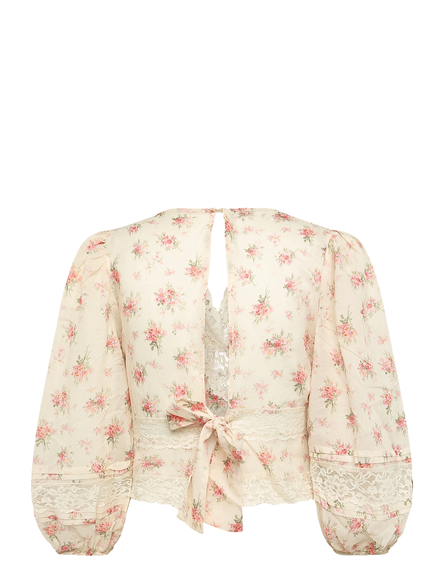 Mango - Floral lace blouse - långärmade blusar - pink - 2