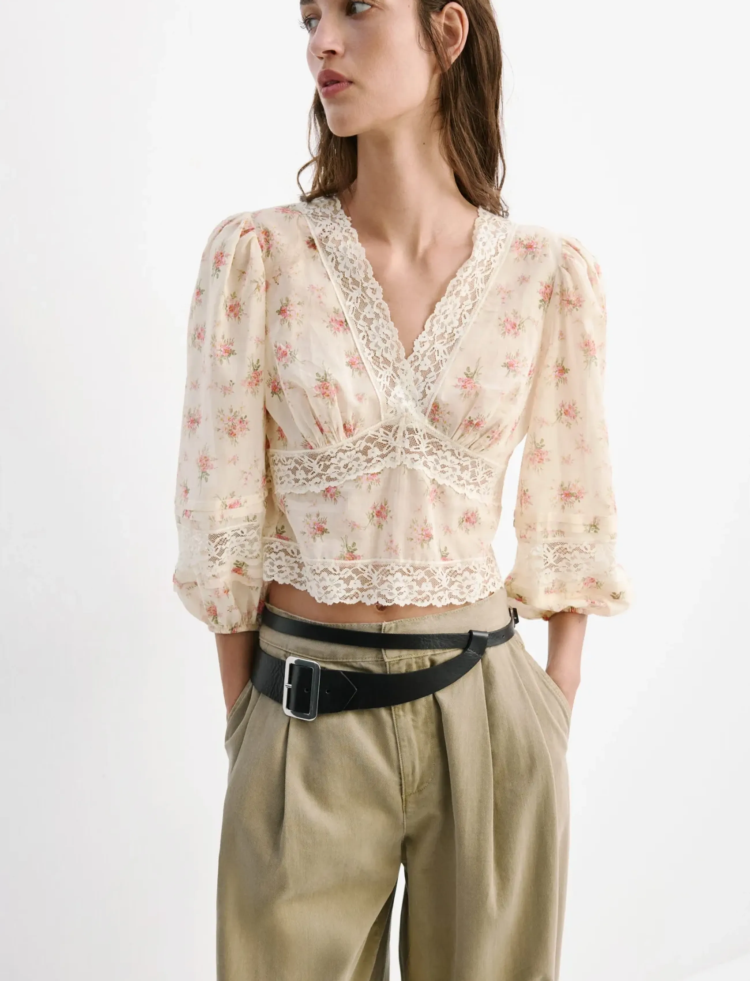 Mango Floral Lace Blouse, Kvinder, Blomstret Blonde Bluse, Pink, Str: M