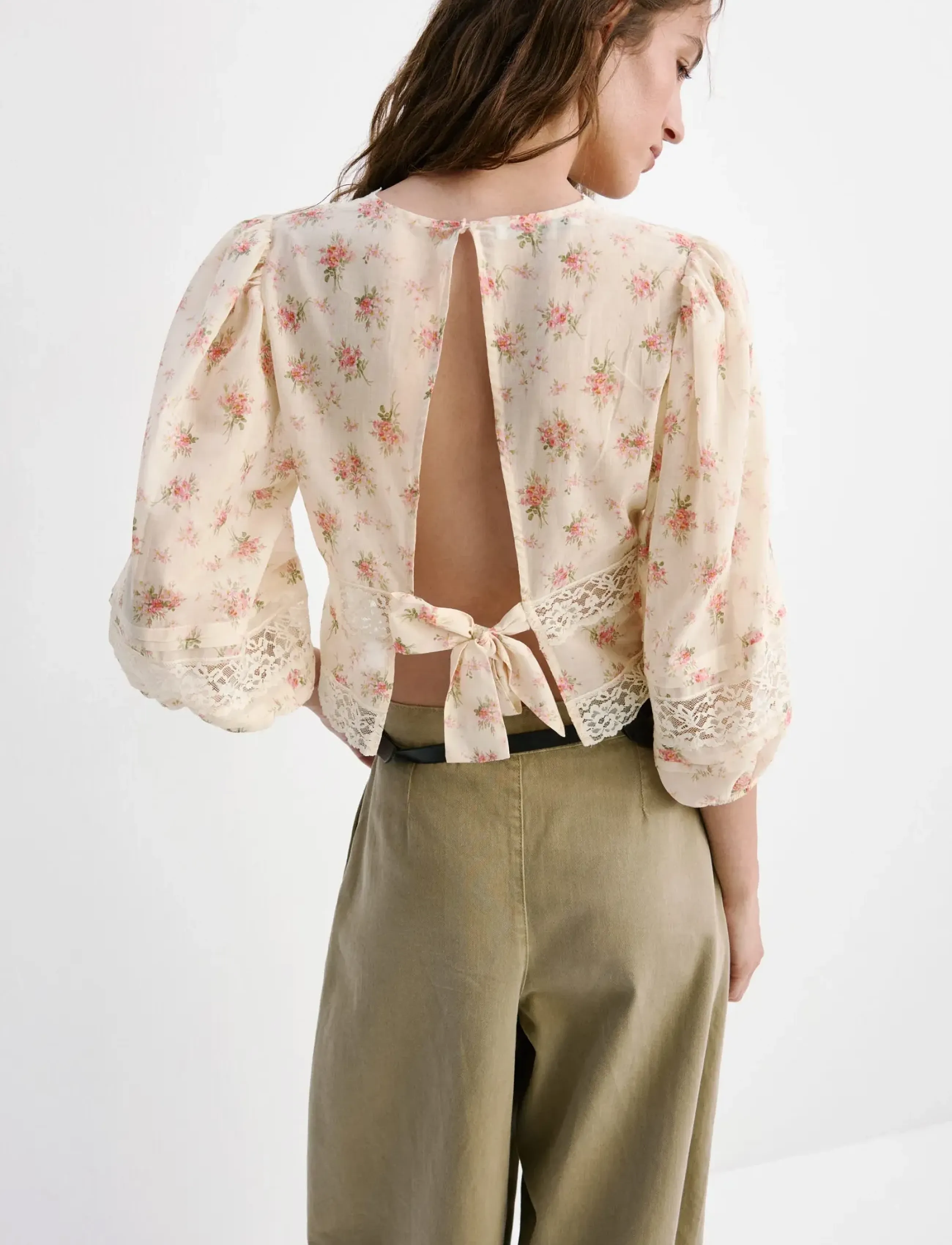 Mango - Floral lace blouse - långärmade blusar - pink - 2