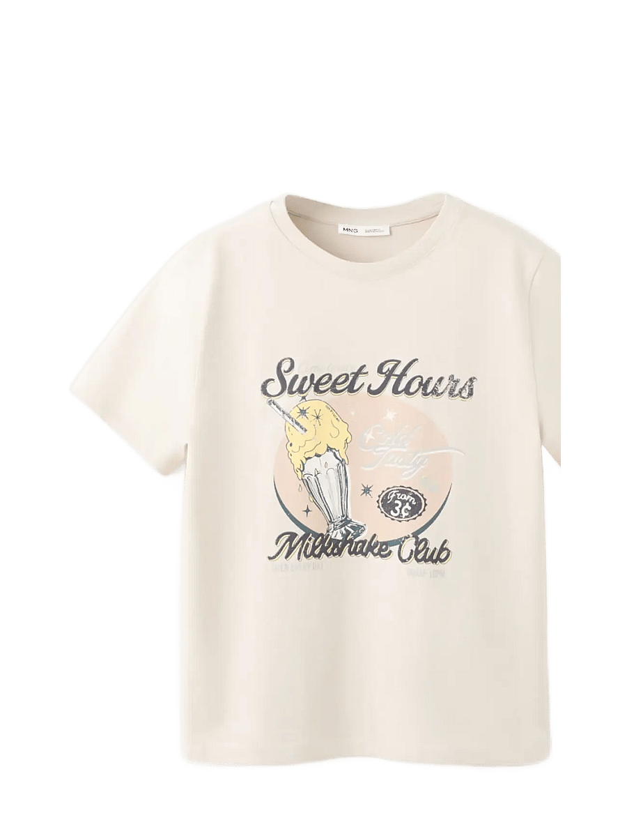 Mango - Printed cotton-blend t-shirt - light beige - 1