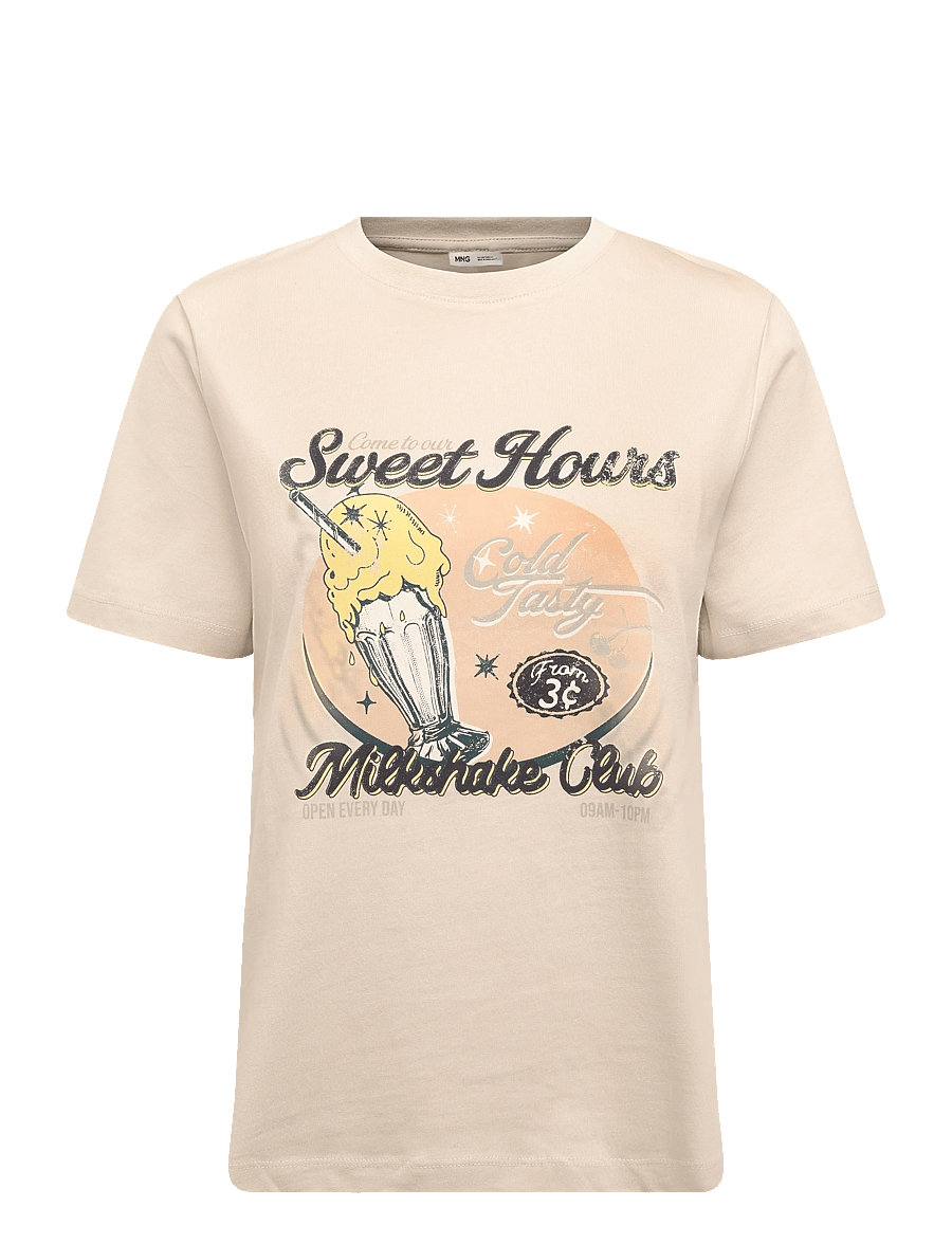 Mango - Printed cotton-blend t-shirt - t-shirts - light beige - 1
