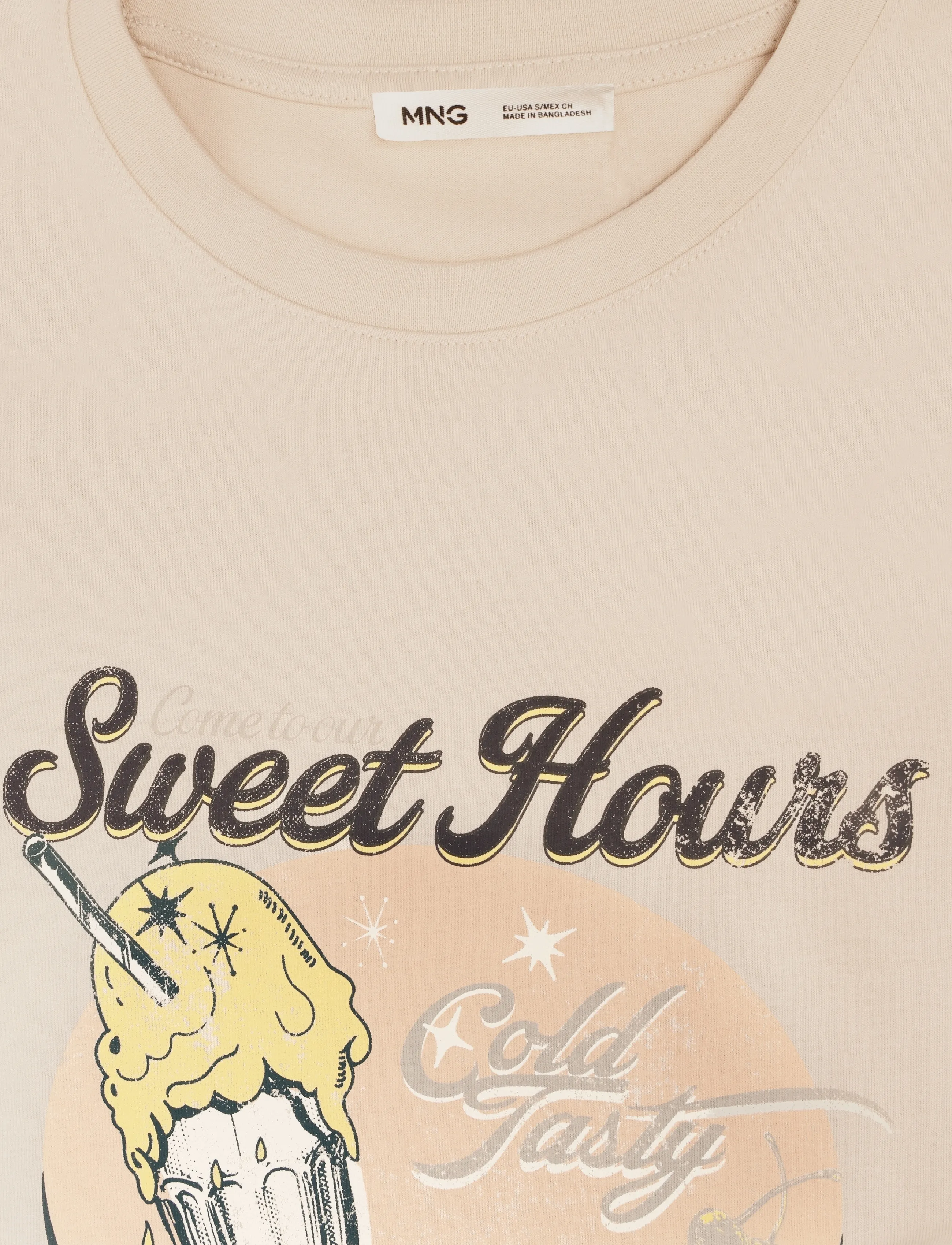 Mango - Printed cotton-blend t-shirt - t-shirts - light beige - 4