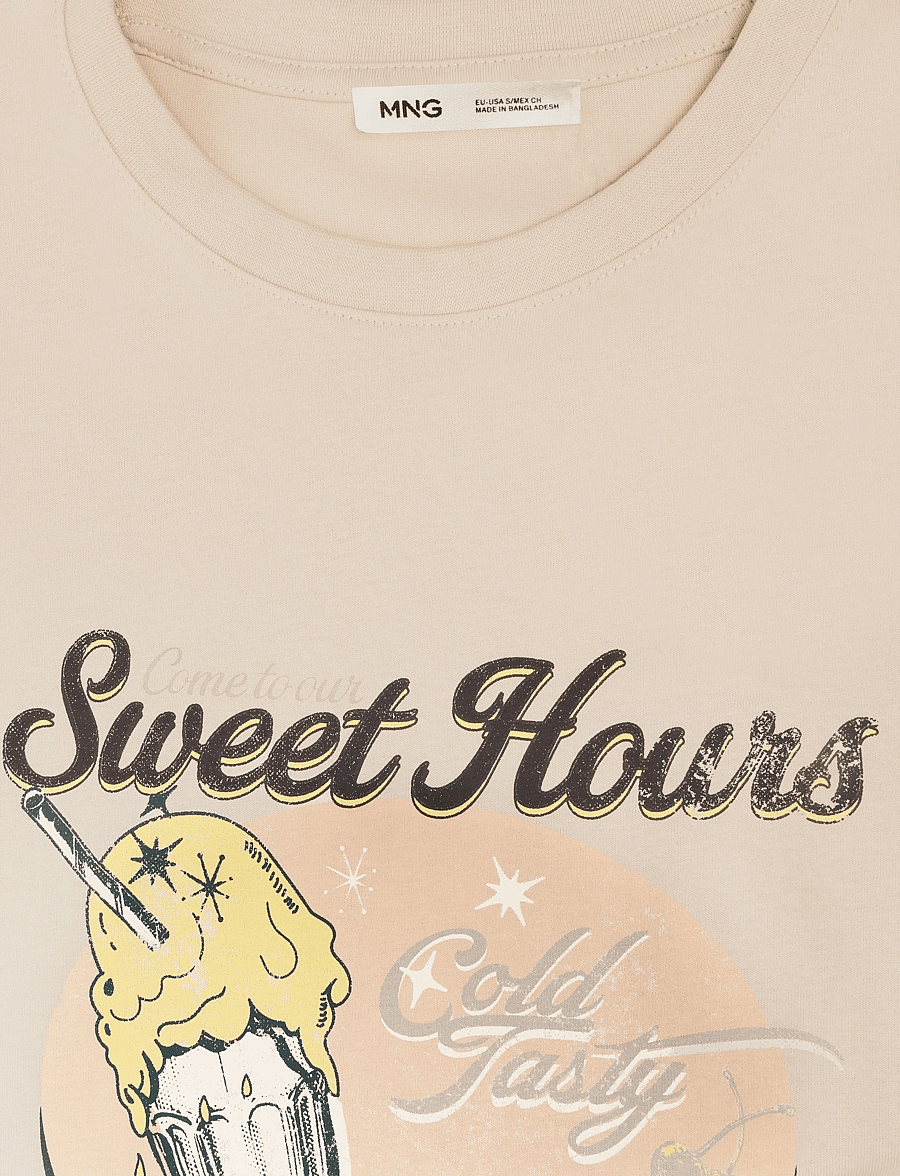 Mango - Printed cotton-blend t-shirt - t-shirts - light beige - 4