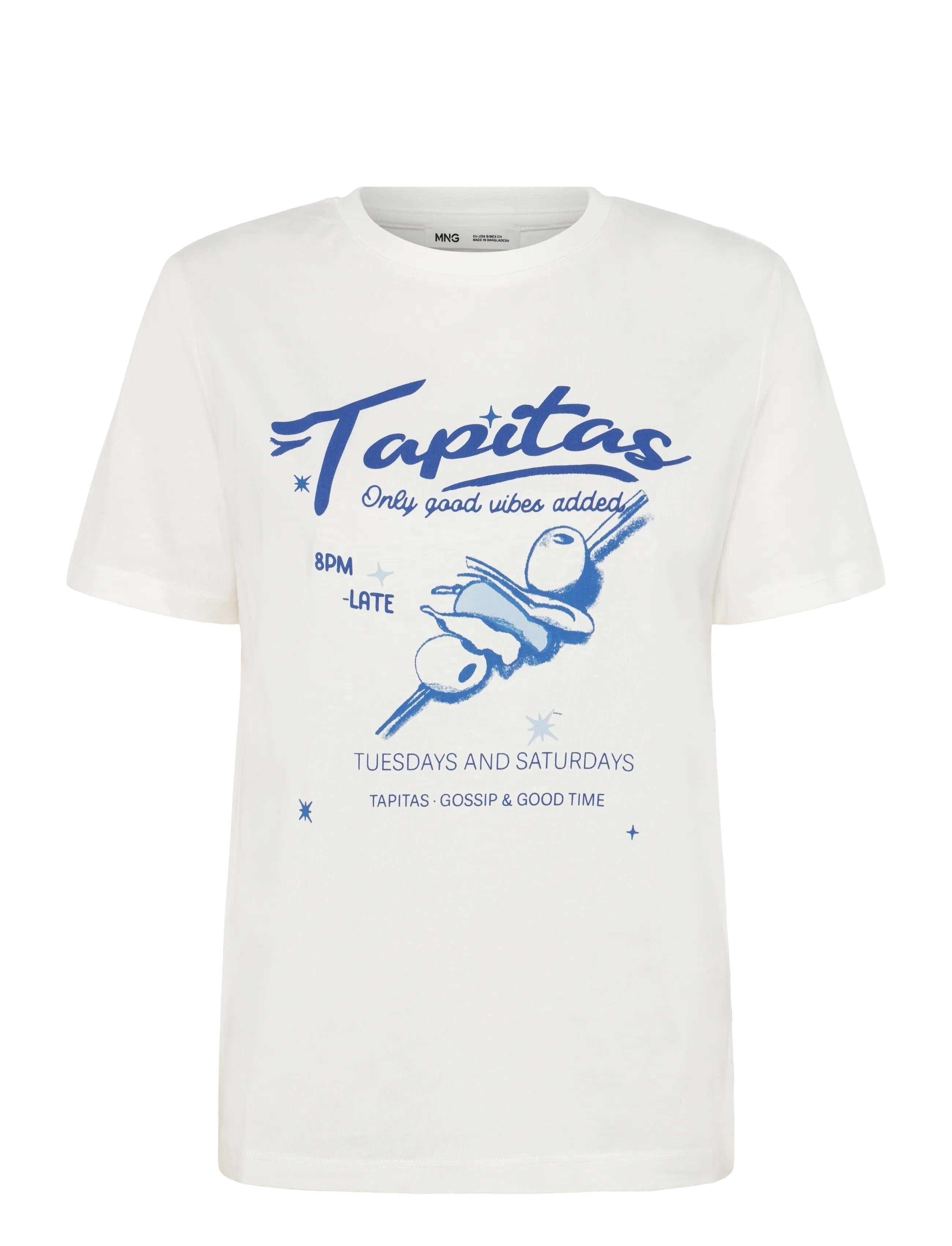 Mango Printed cotton-blend t-shirt - Sommer i byen - MEDIUM BLUE / cream