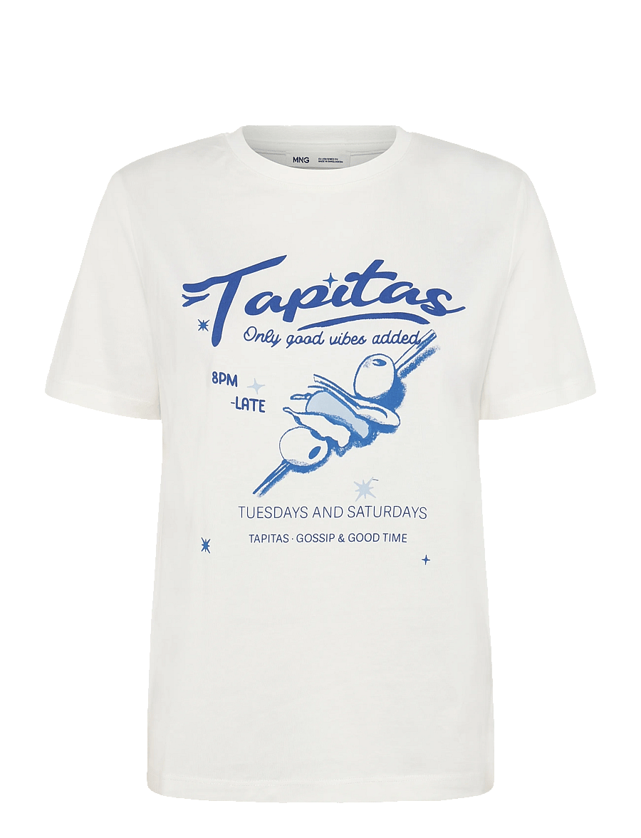 Mango - Printed cotton-blend t-shirt - t-shirts - medium blue - 1